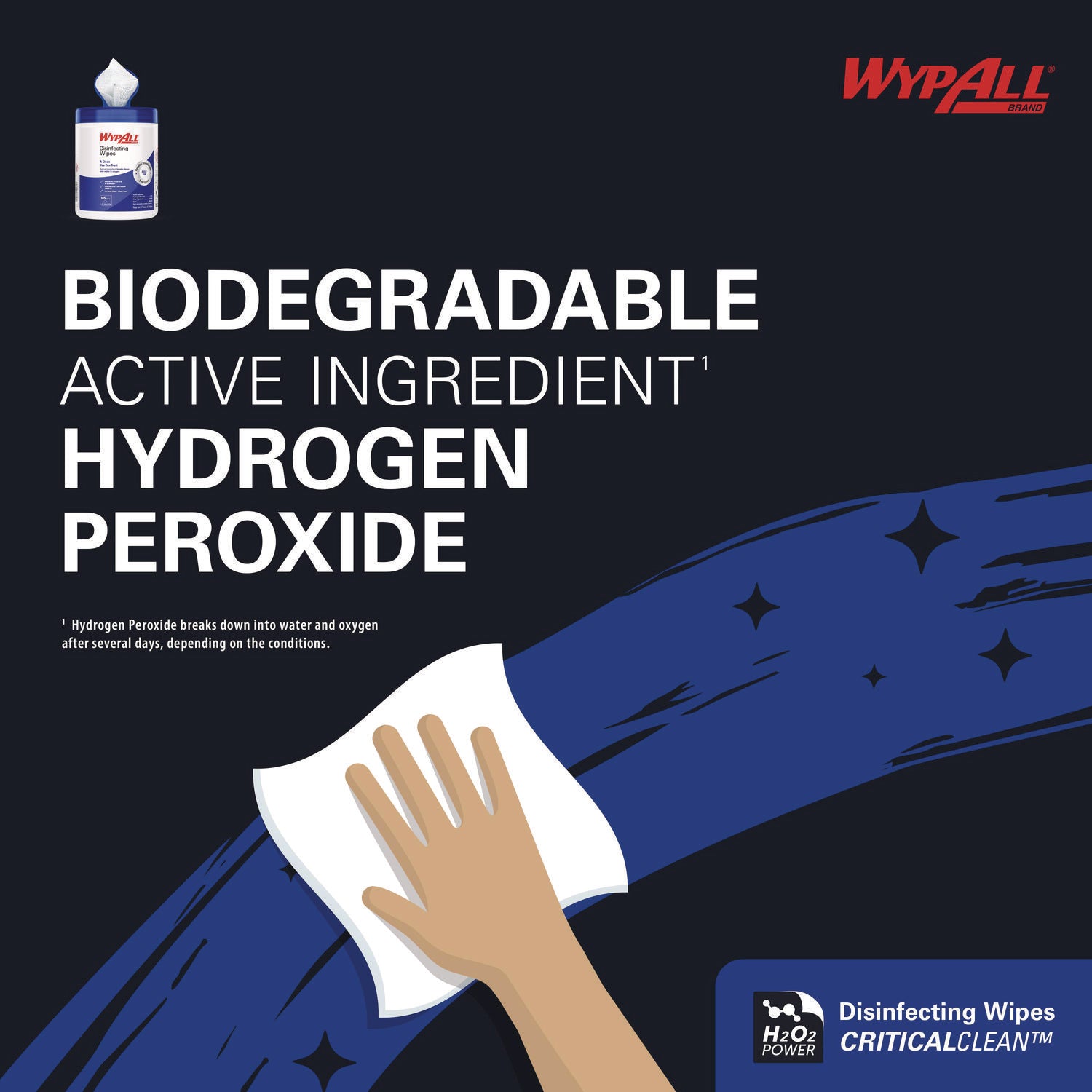 WypAll® Hydrogen Peroxide Disinfecting Wipes, 1-Ply, 7 x 5.75, Fresh Scent, White, 185 Wipes/Canister