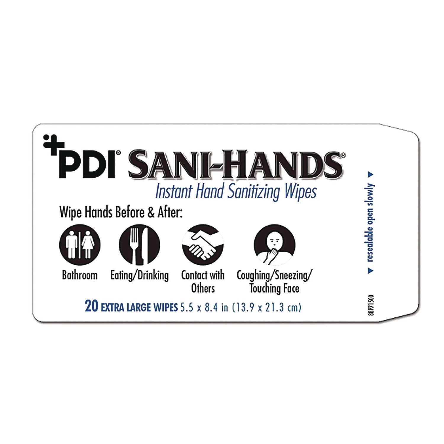 Sani Professional® PDI Sani-Hands Instant Hand Sanitizing Wipes, 7.5 x 6, Unscented, White, 220/Canister, 6 Canisters/Carton