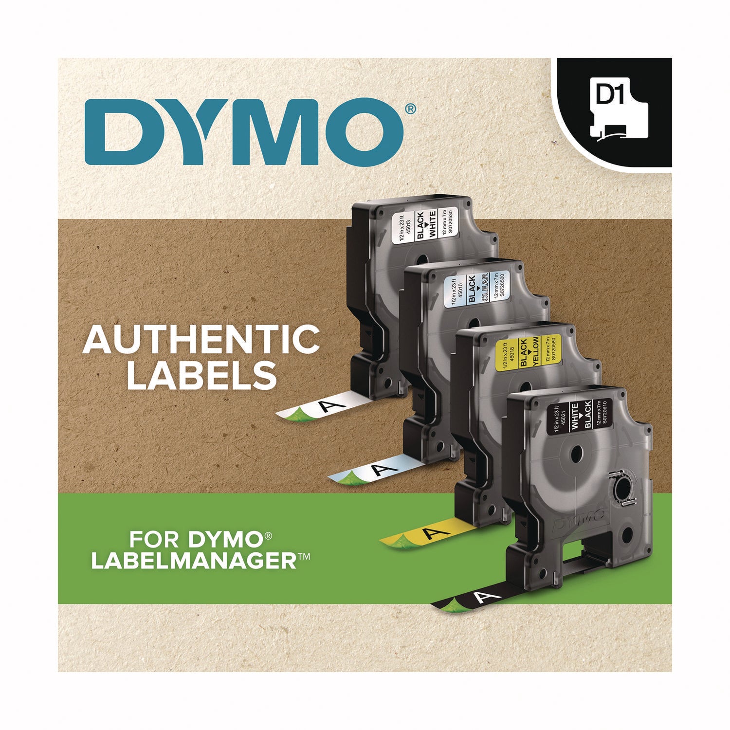 DYMO® D1 Standard Labels, 0.38" x 23 ft, Black Print on White Tape