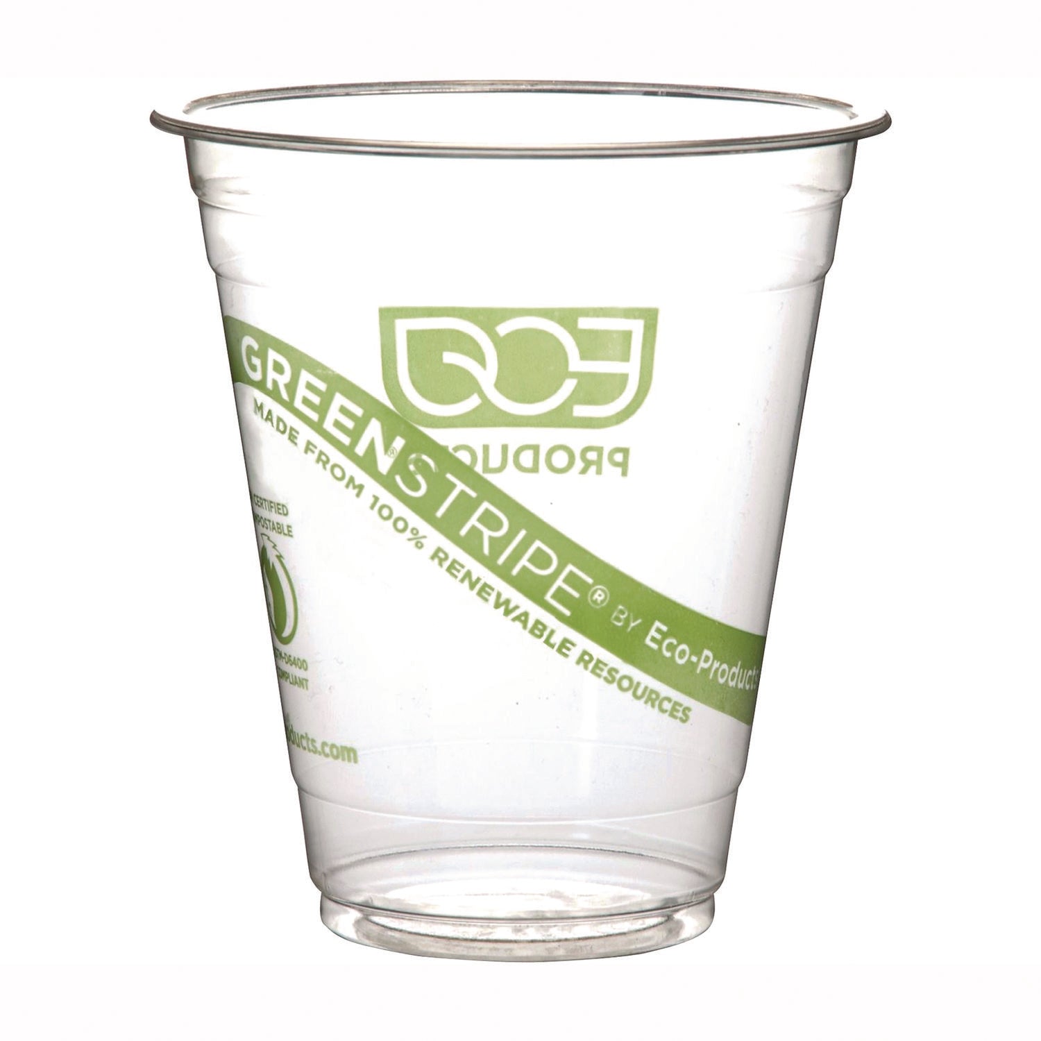 Eco-Products® GreenStripe Renewable and Compostable Cold Cups, 12 oz, Plastic, Clear, 50/Pack