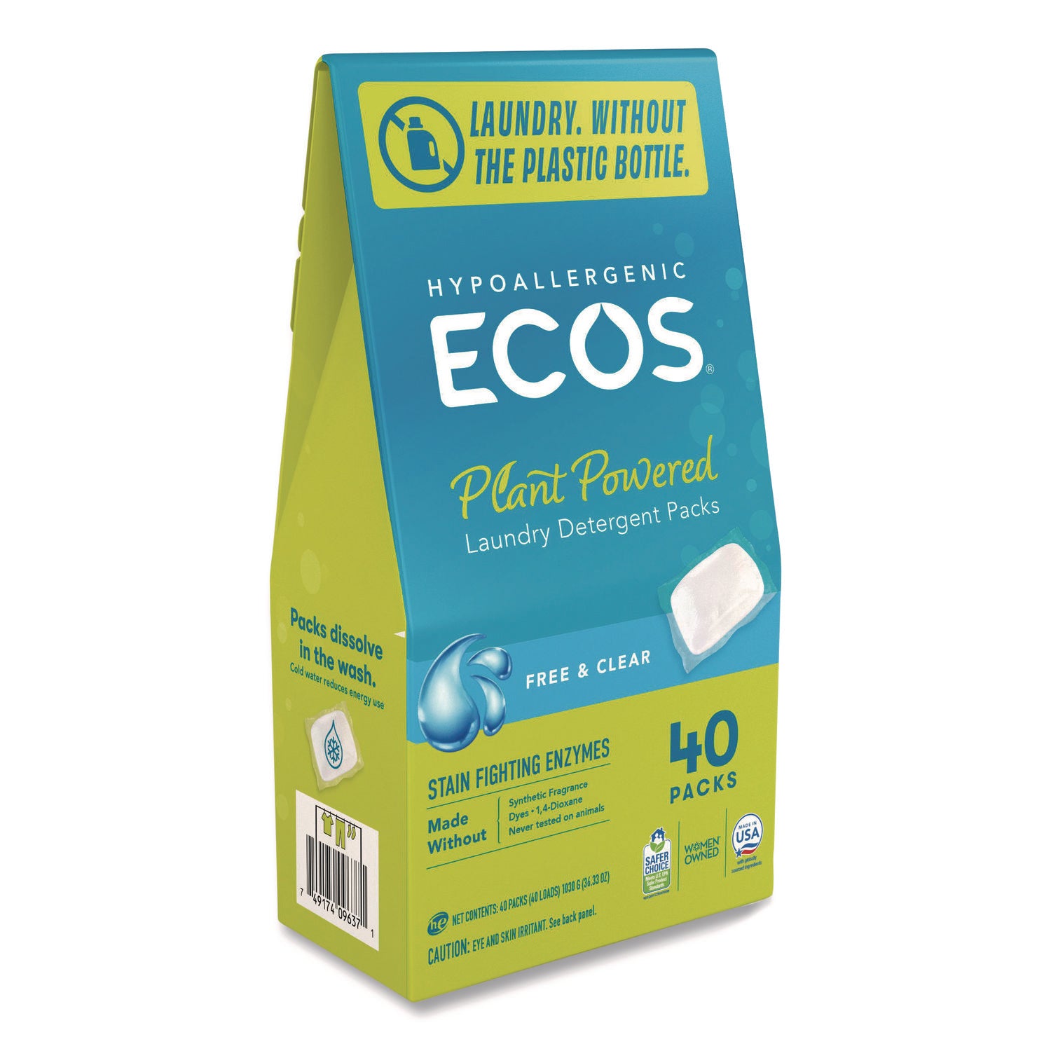 ECOS® PRO Laundry Detergent Packs, Free and Clear, 40 Pods/Pack, 6 Packs/Carton