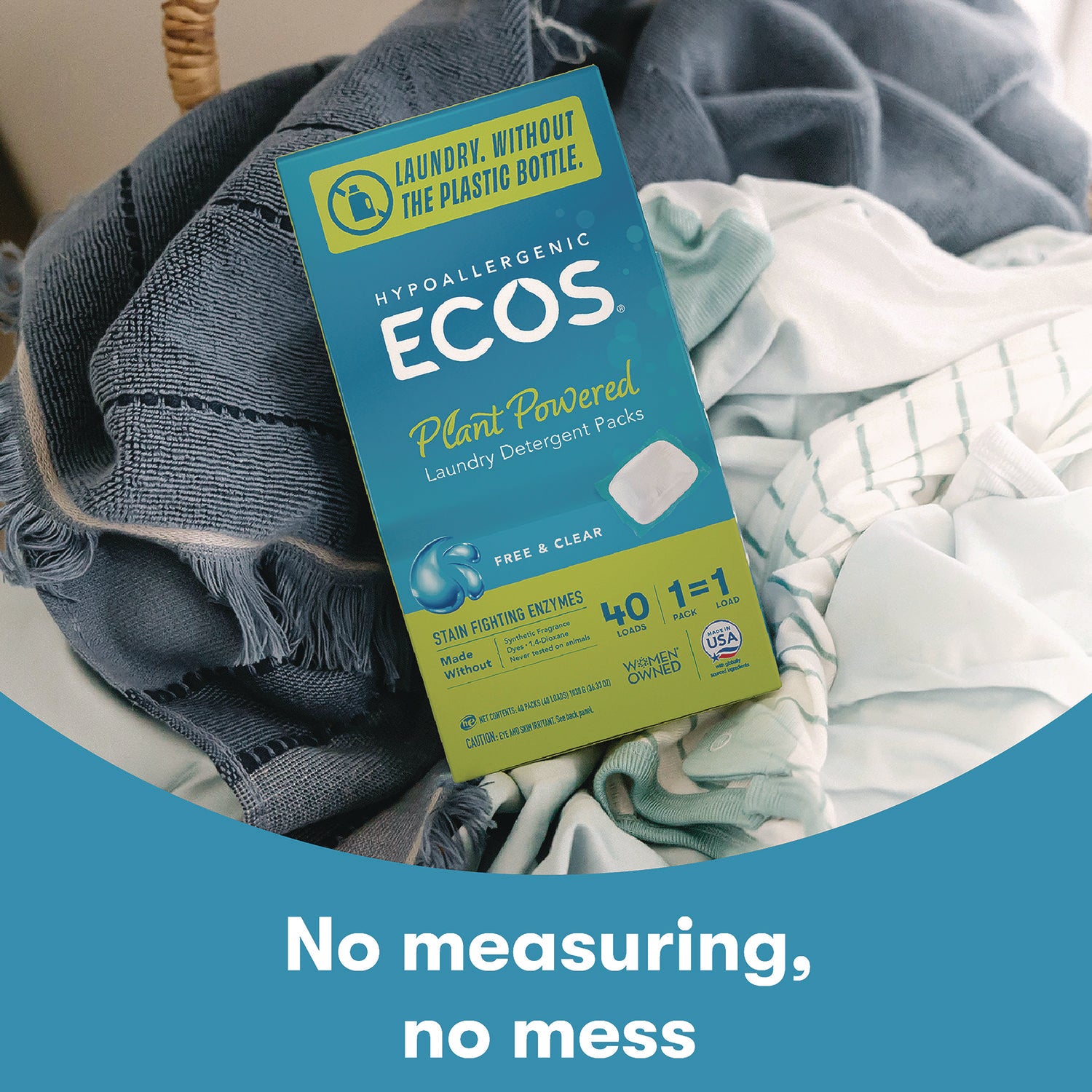 ECOS® PRO Laundry Detergent Packs, Free and Clear, 40 Pods/Pack, 6 Packs/Carton