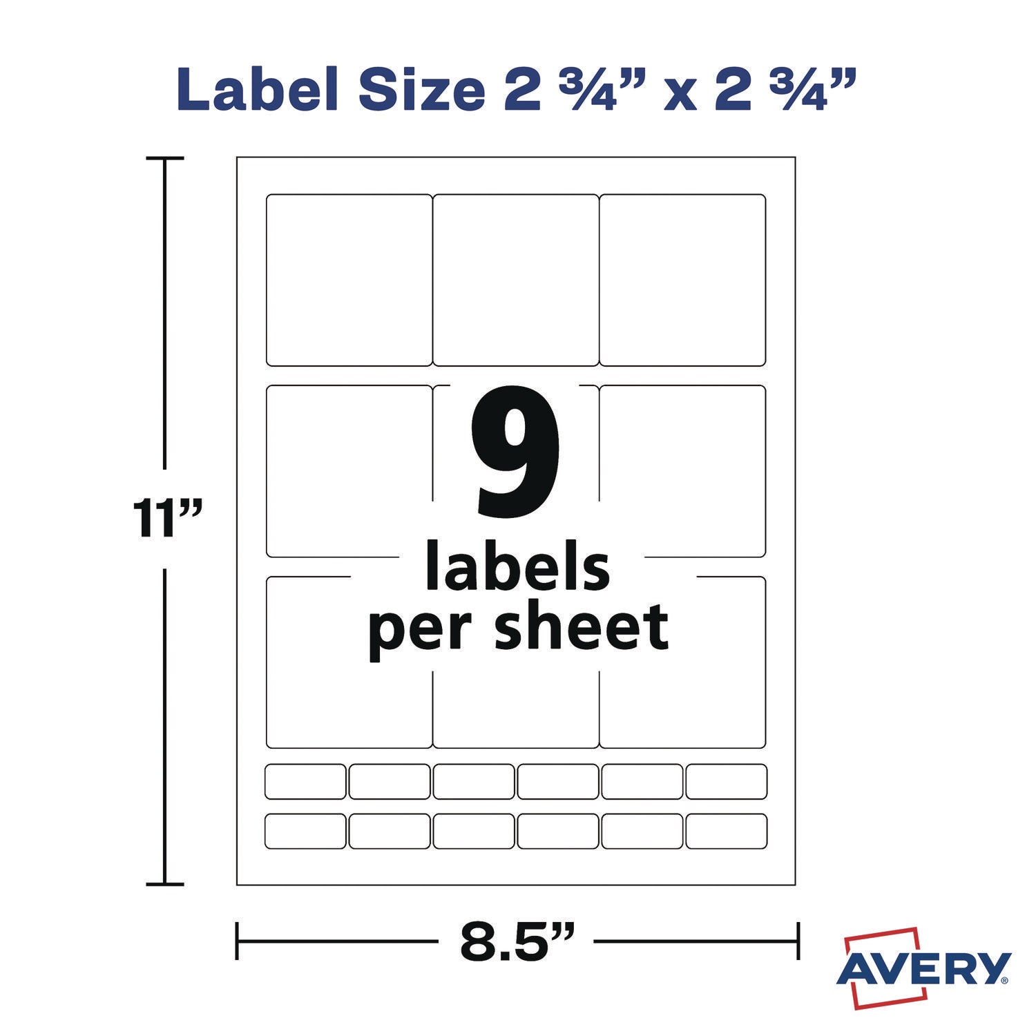 Avery® Laser/Inkjet Media Labels, Inkjet/Laser Printers, 2.75" x 2.75", Matte White, 9 Labels/Sheet, 70 Sheets/Box