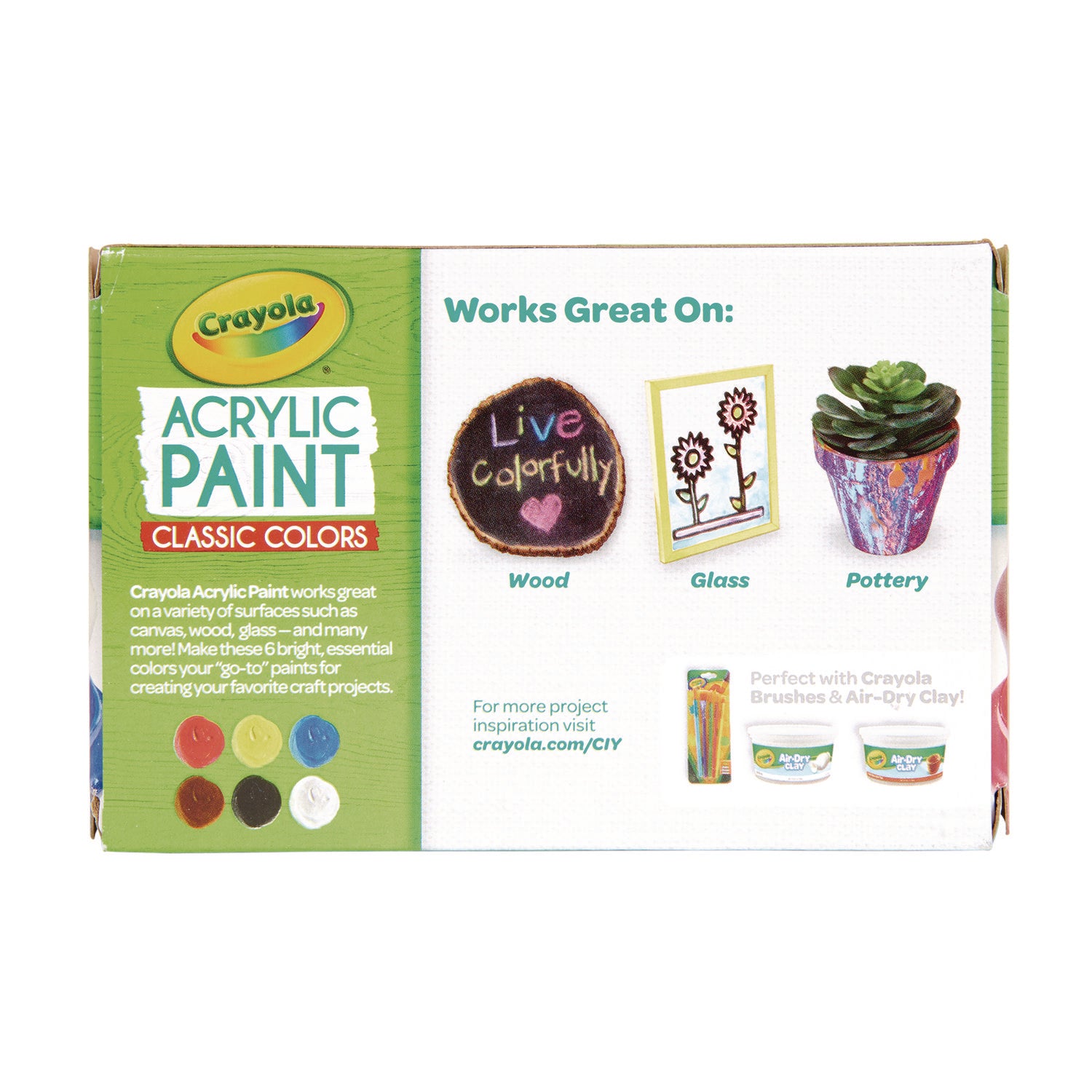 Crayola® Acrylic Paint Set, Six Assorted Classic Colors, 2 oz Bottles, 6/Box