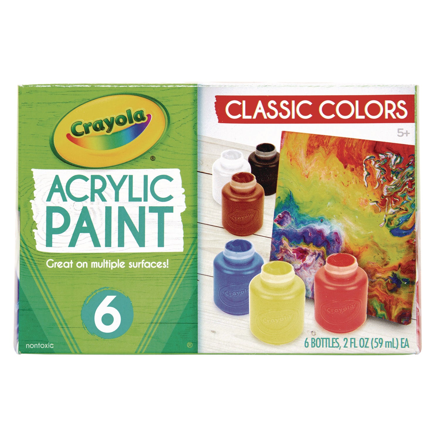 Crayola® Acrylic Paint Set, Six Assorted Classic Colors, 2 oz Bottles, 6/Box