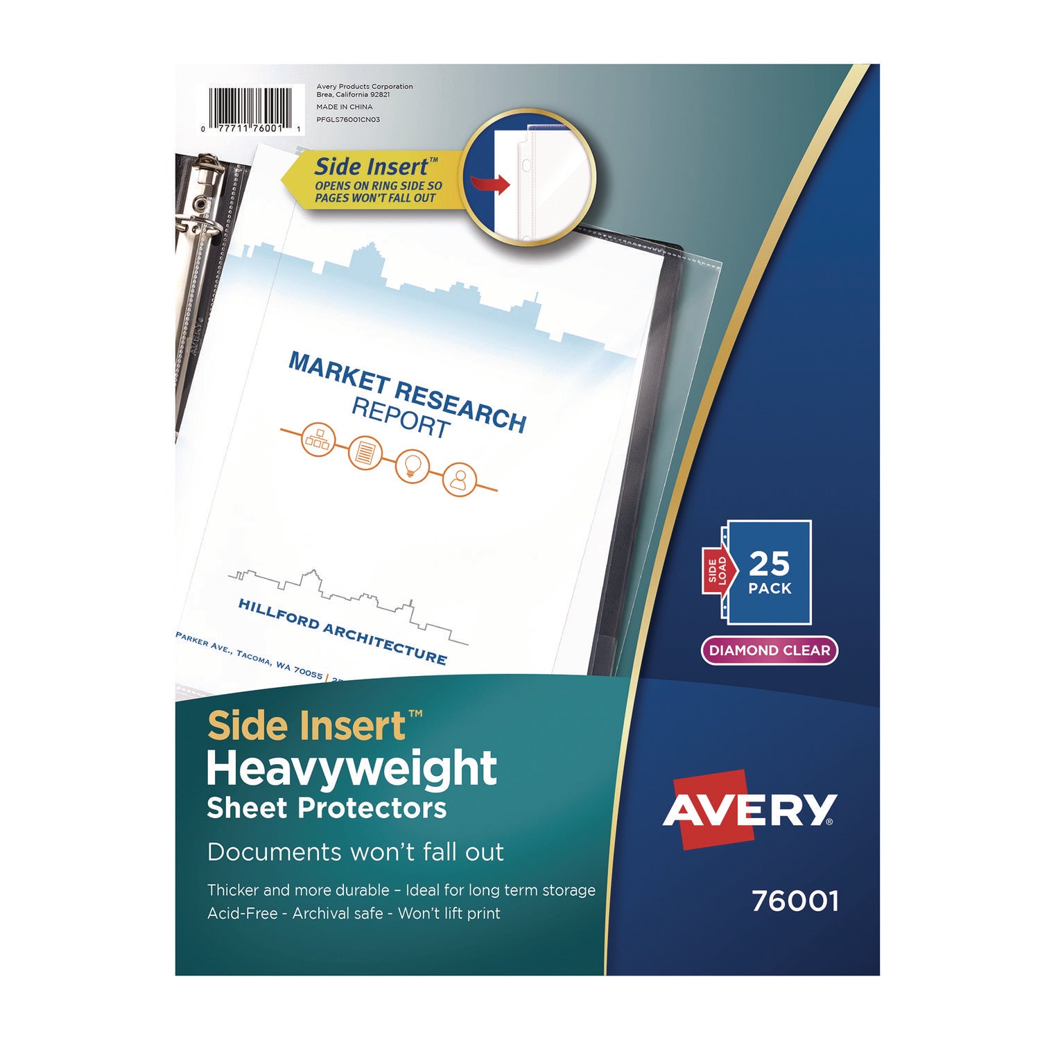 Avery® Heavyweight Side-Load Diamond Clear Sheet Protector, 3-Hole Punched, Side Load, 25/Pack