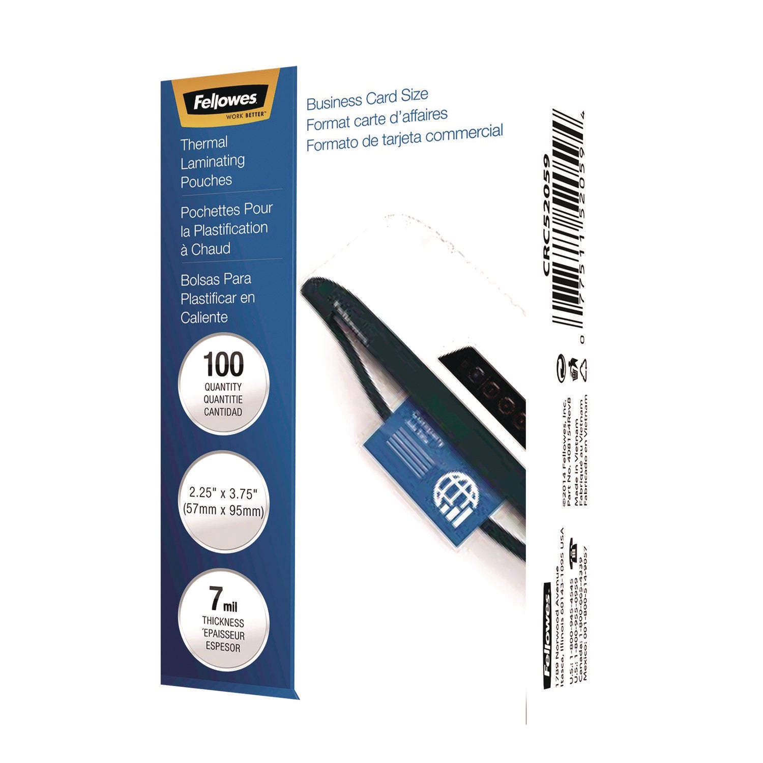 Fellowes® Laminating Pouches, 7 mil, 3.75" x 2.25", Clear Gloss, 100/Pack