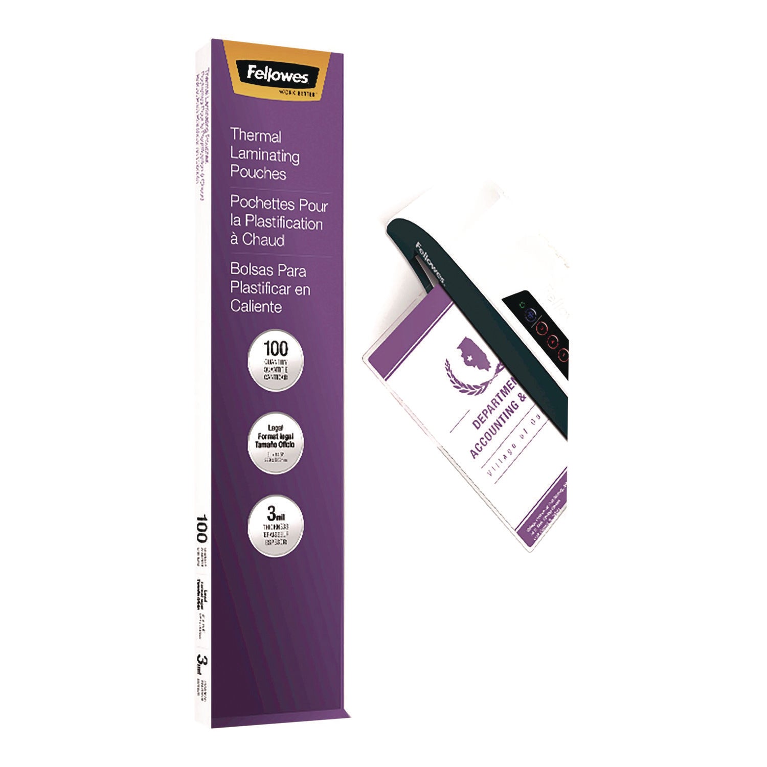 Fellowes® Laminating Pouches, 3 mil, 9" x 14.5", Clear Gloss, 100/Pack