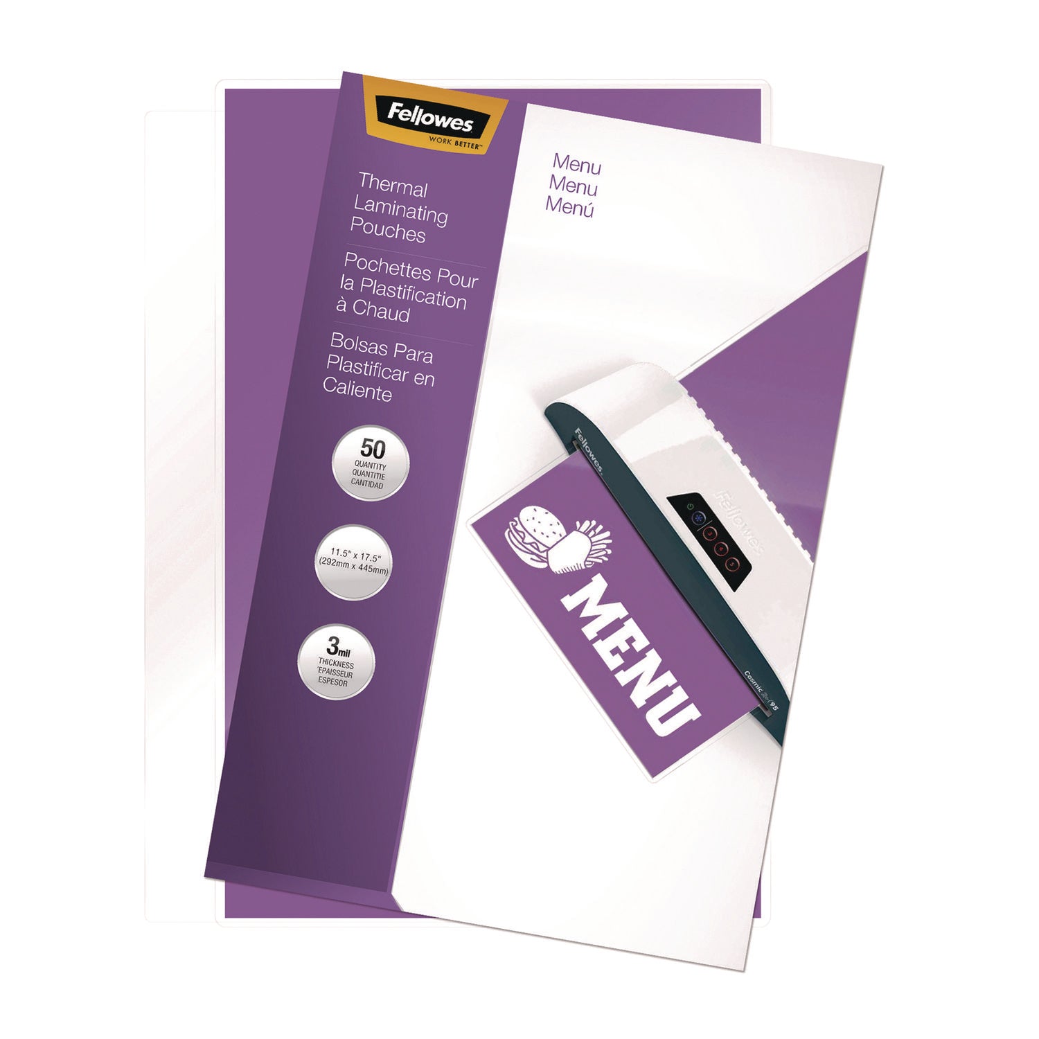 Fellowes® Laminating Pouches, 3 mil, 11.5" x 17.5", Gloss Clear, 50/Pack