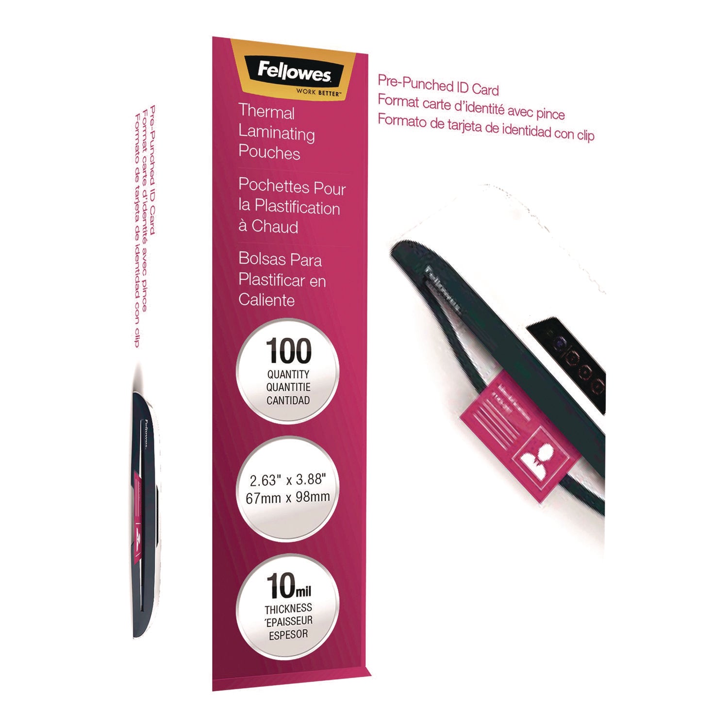 Fellowes® Laminating Pouches, 10 mil, 3.88" x 2.63", Clear Gloss, 100/Pack