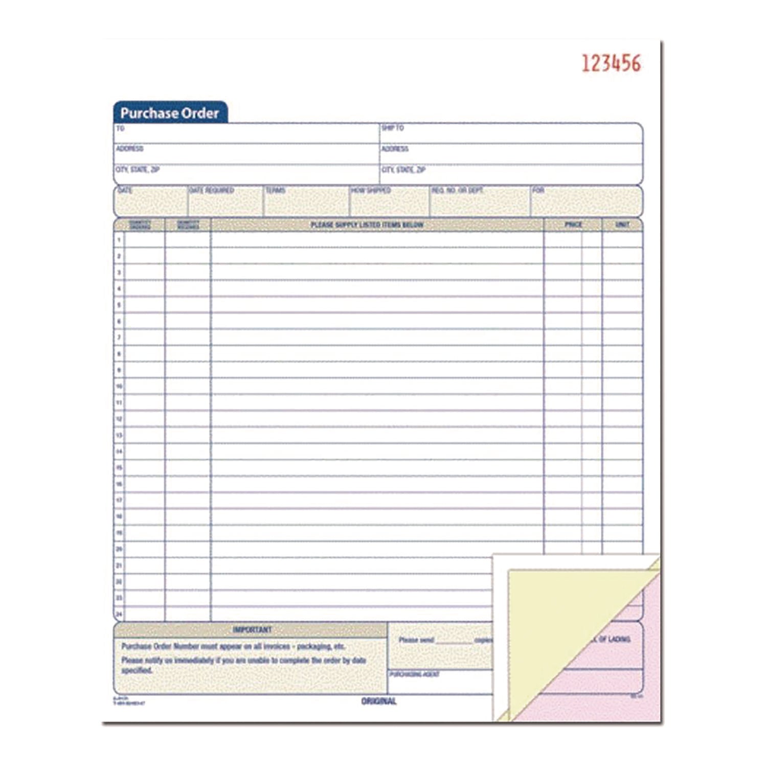 Adams® Multipart Purchase Order Pad, Three-Part Carbonless, 8.38 x 10.19, 50 Forms Total