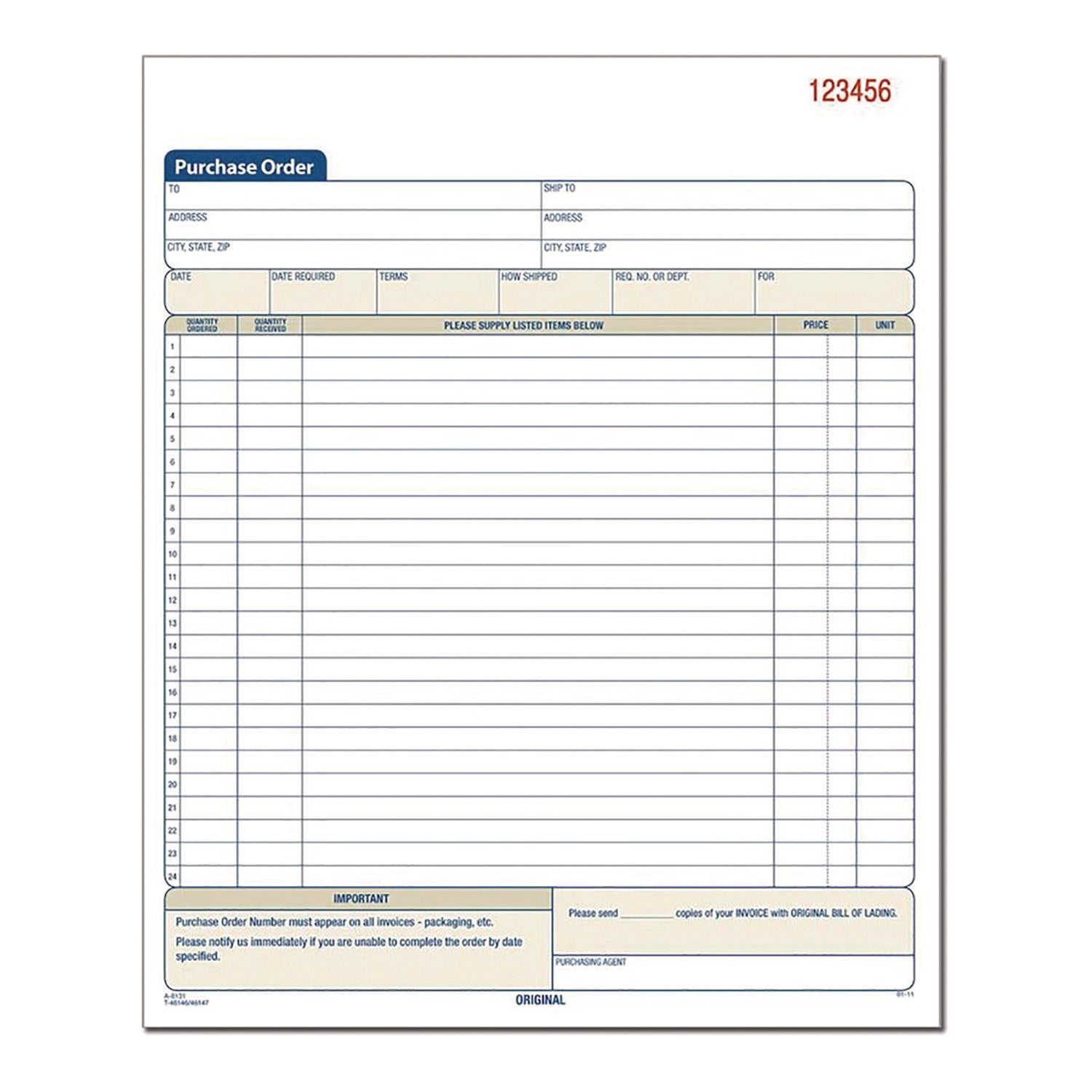 Adams® Multipart Purchase Order Pad, Three-Part Carbonless, 8.38 x 10.19, 50 Forms Total