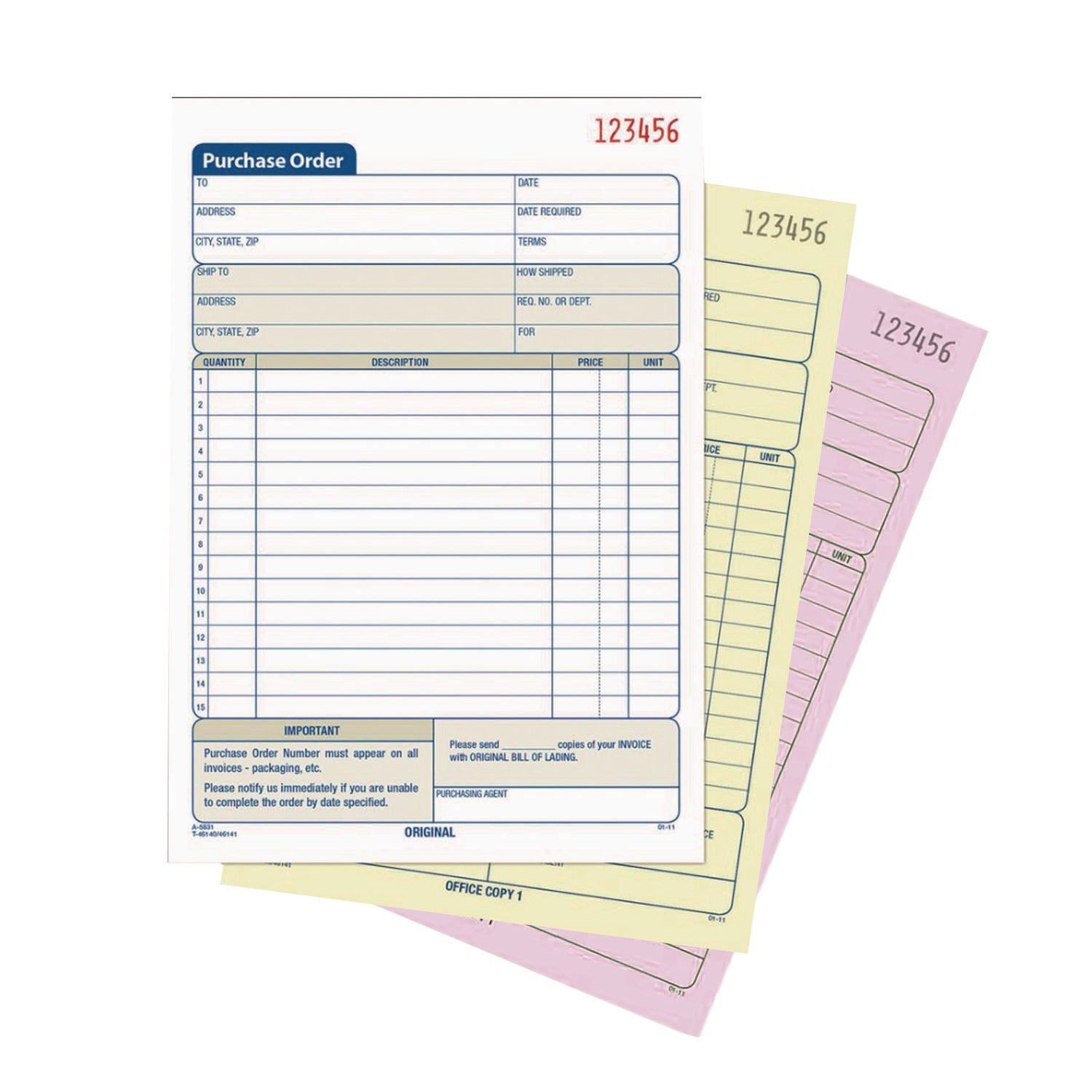 Adams® Multipart Purchase Order Pad, Three-Part Carbonless, 8.38 x 10.19, 50 Forms Total