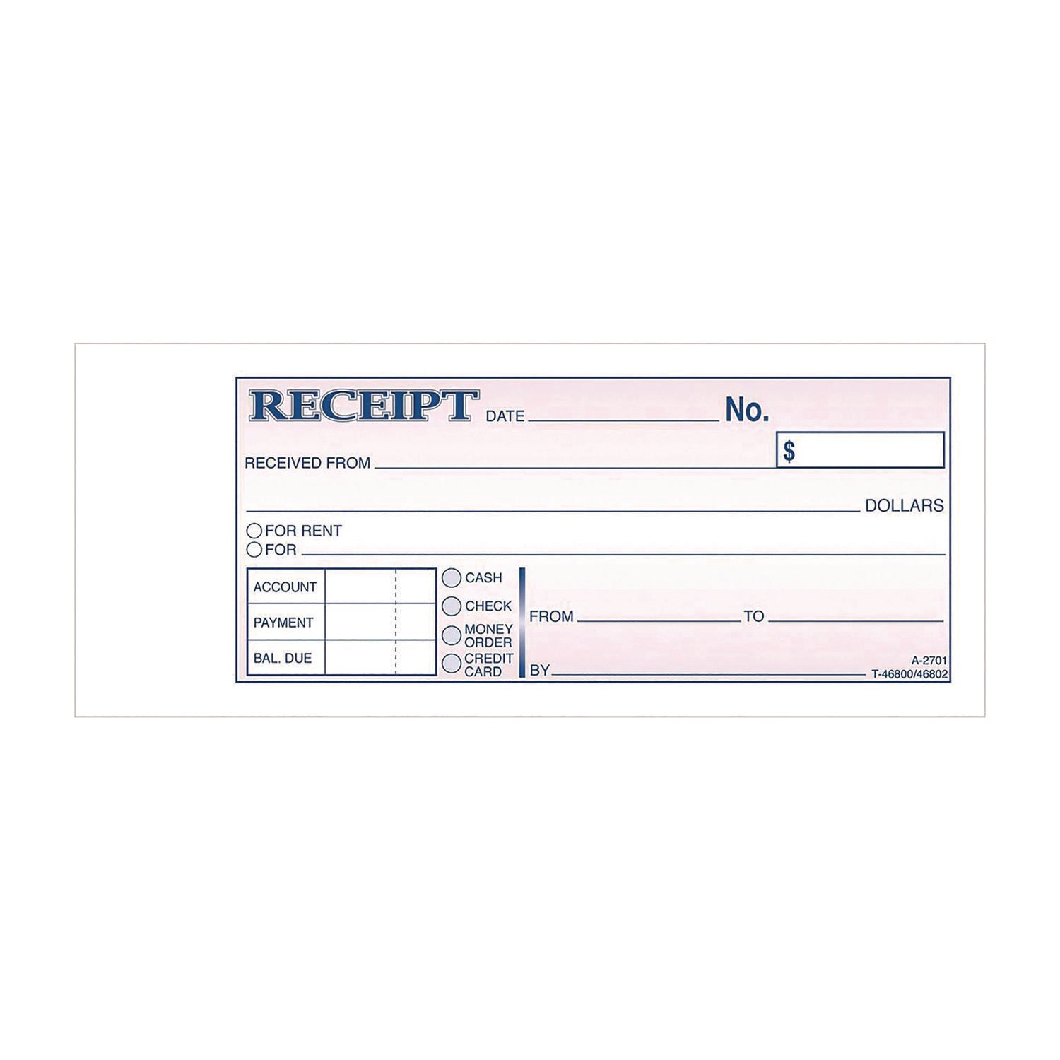 Adams® Money/Rent Receipt Book, Two-Part Carbonless, 6.69 x 2.75, 50 Receipts/Book, 5 Books/Pack