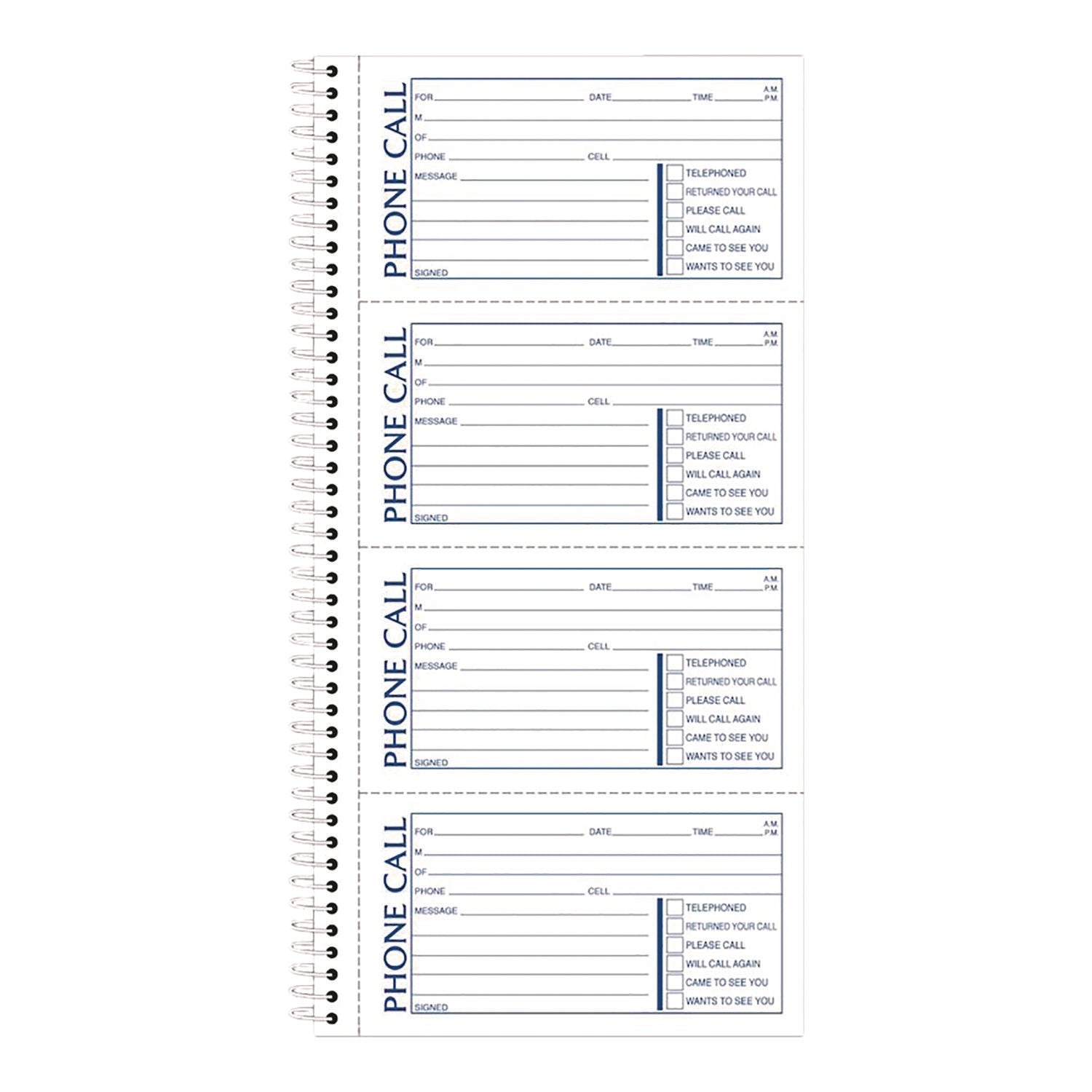 Adams® Wirebound Telephone Message Book, Two-Part Carbonless, 4.75 X 2.75, 4 Forms/sheet, 400 Forms Total