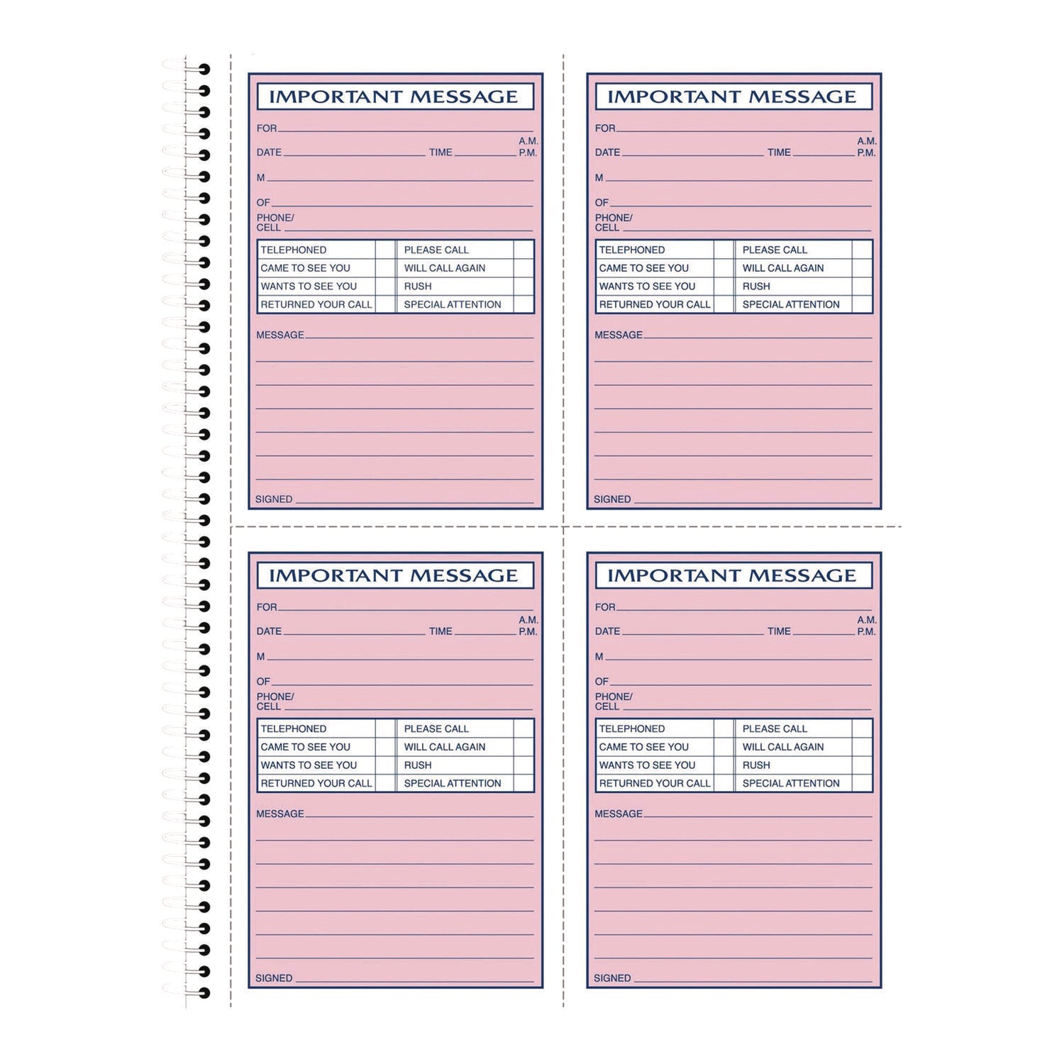 Adams® Important Message Book, Two-Part Carbonless, 4 Forms/Sheet, 200 Forms Total