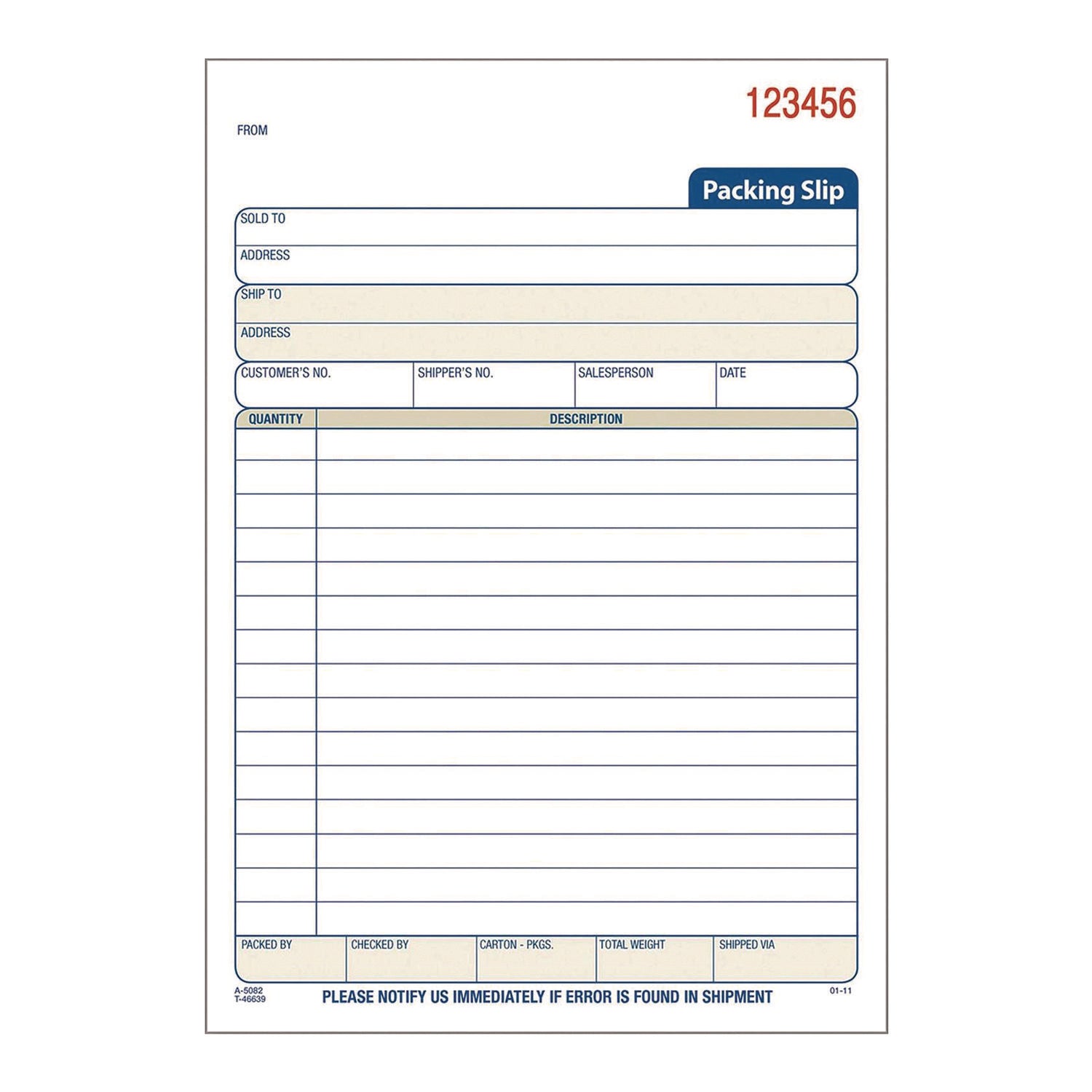 Adams® Multipart Packing List Forms, Three-Part Carbonless, 5.56 x 7.94, 50 Forms Total