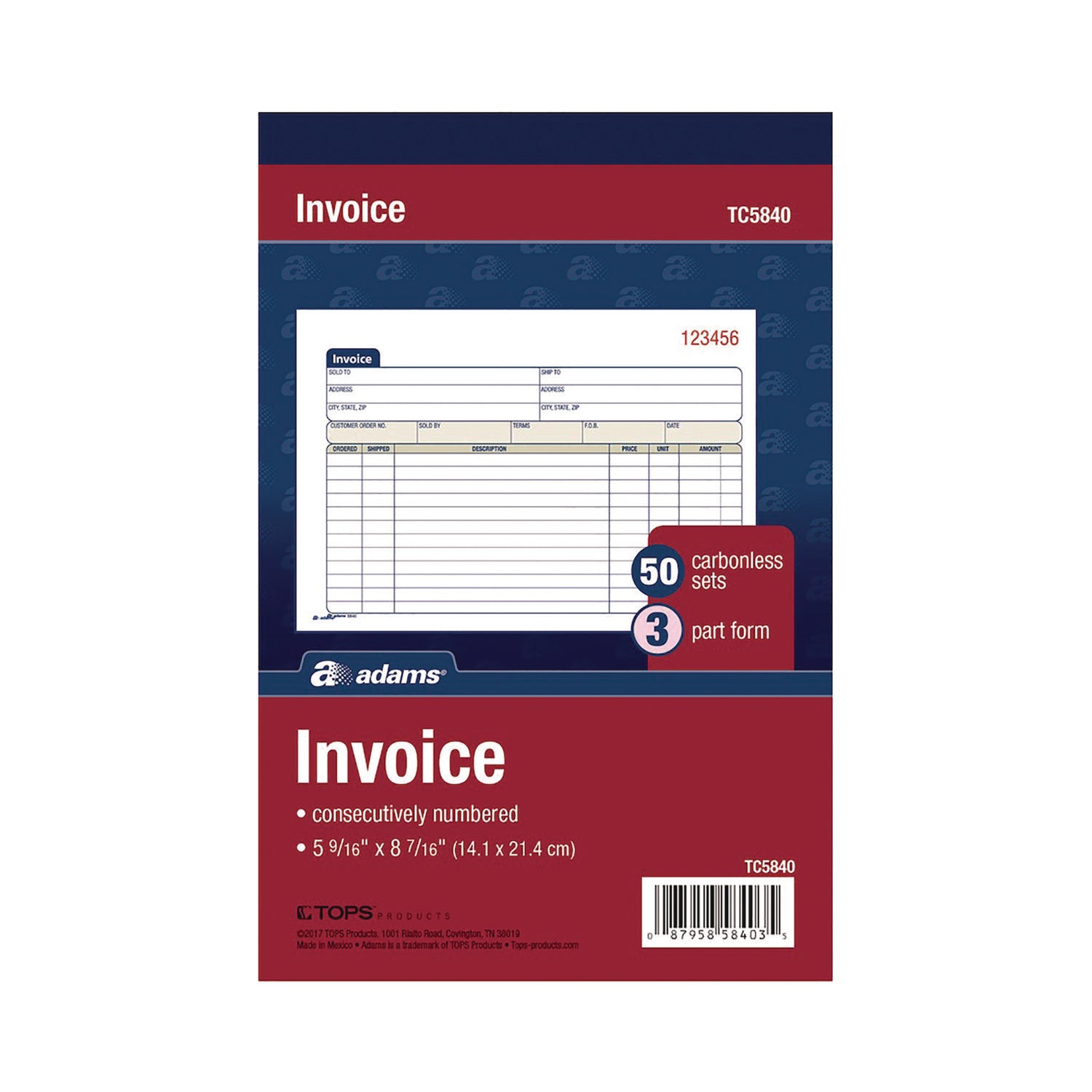 Adams® Multipart General-Purpose Invoice Pad, Three-Part Carbonless, 7.94 x 5.56, 50 Forms Total