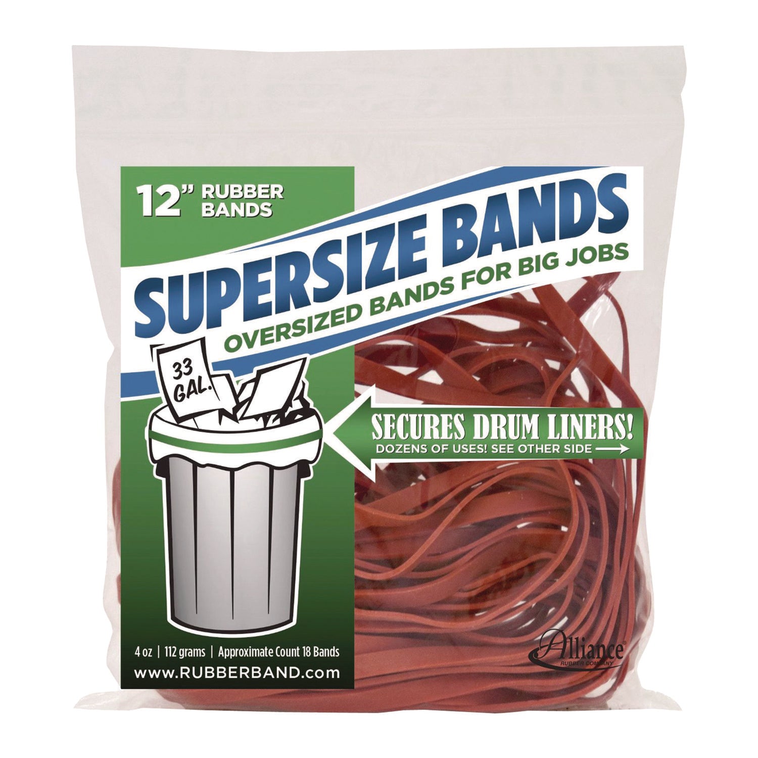 Alliance® SuperSize Bands, 0.25" x 12", Red, 18/Pack