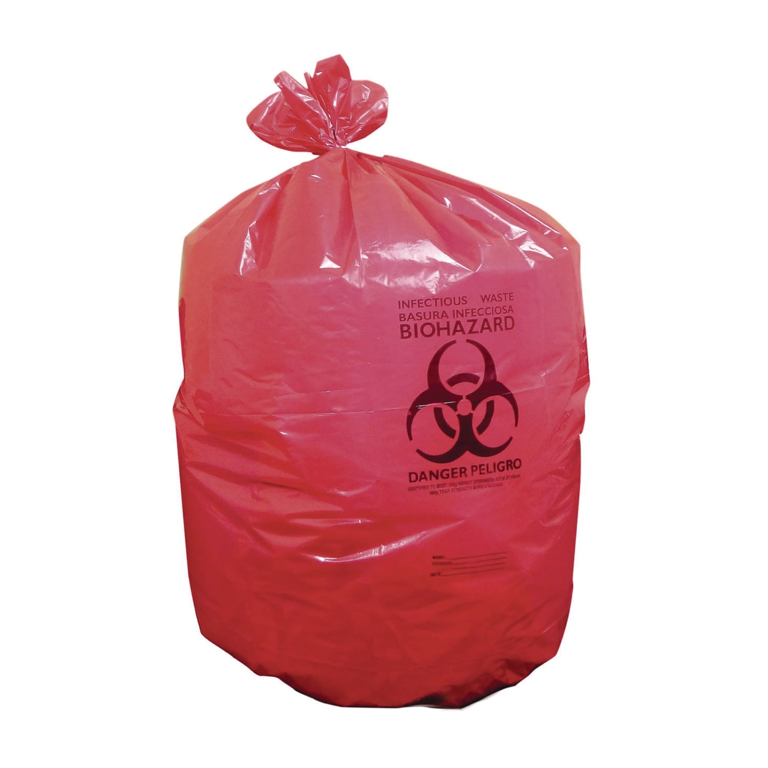 Heritage Healthcare Biohazard Printed Low-Density Can Liners, Infectious Waste, 30 gal, 3 mil, 30" x 43", Red, 100/Carton