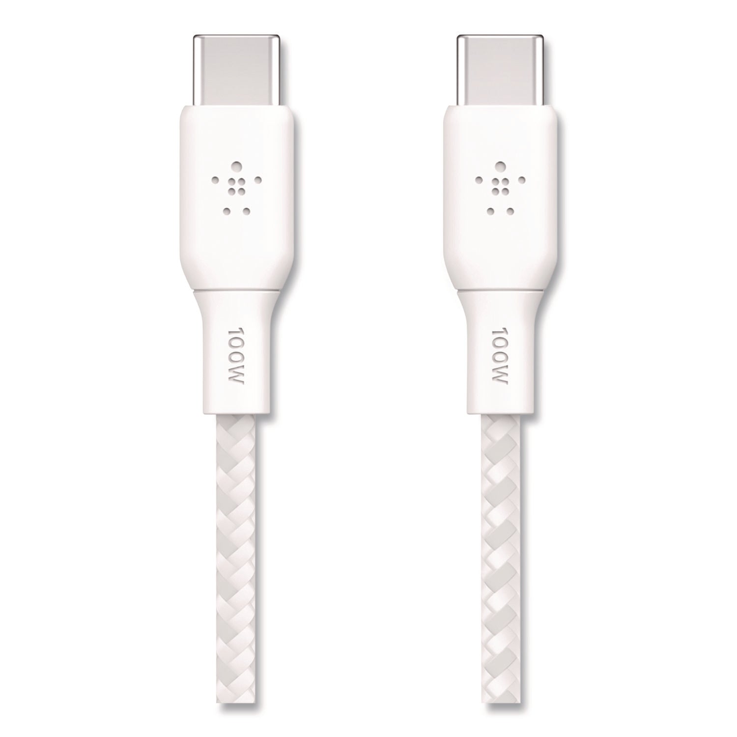 Belkin® BOOST CHARGE Braided USB-C to USB-C Cable, 100 W Power Delivery, 6.6 ft, White, 2/Pack