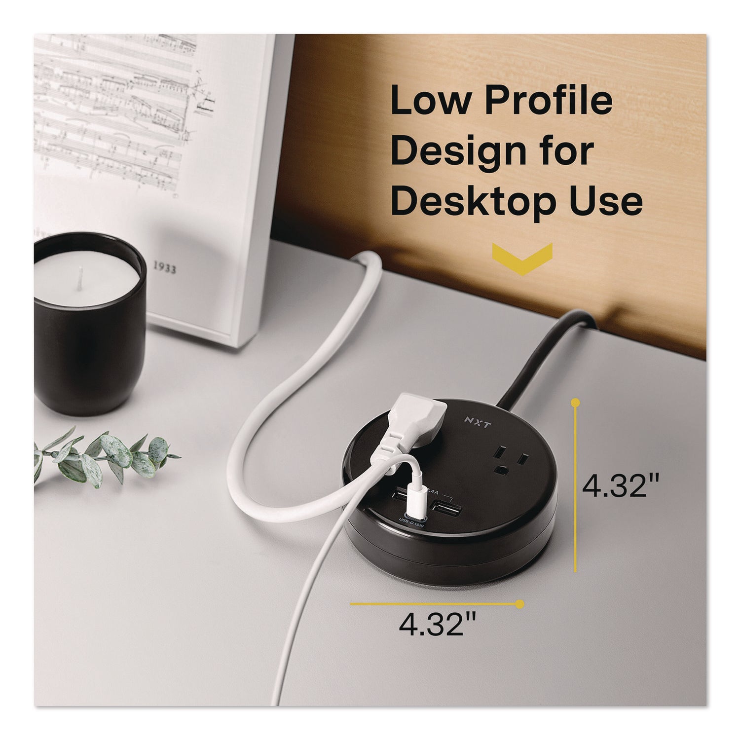 NXT Technologies™ 2-Outlet Plus USB Surge Protector, 2 AC Outlets/3 USB Outlets, 5 ft Cord, 500 J, Black