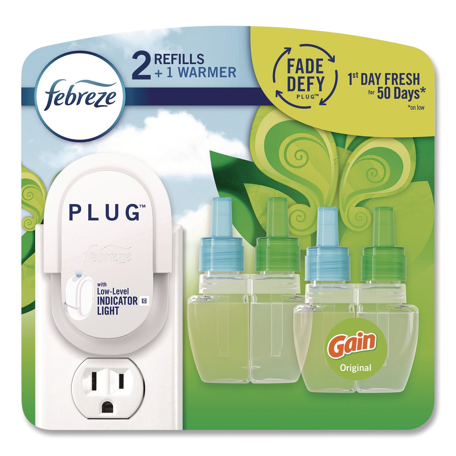 Febreze® PLUG Air Freshener Warmer Starter Kit, Clear/White, with (2) Gain Original Refills