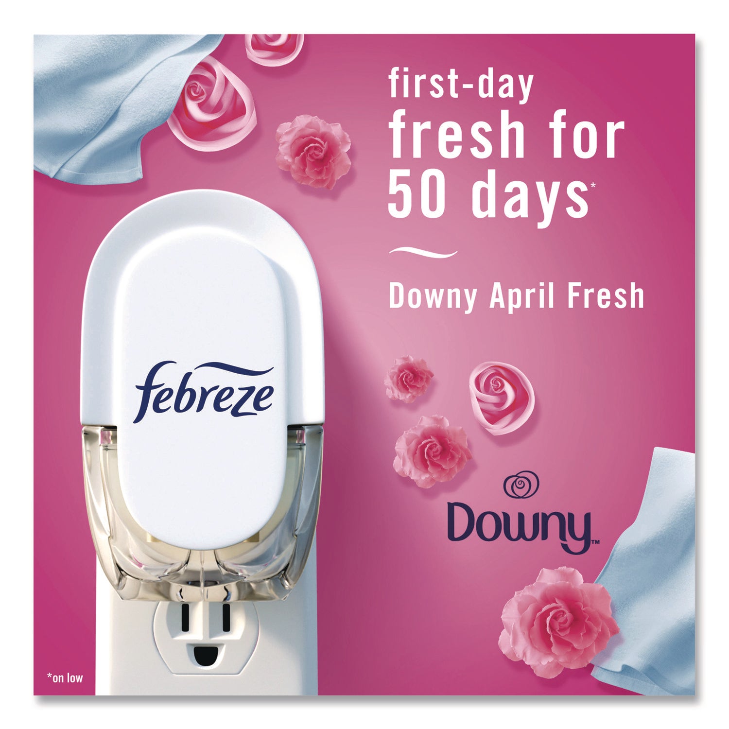 Febreze® Air Freshener Warmer Starter Kit, Clear/White, with (2) Downy April Fresh Refills