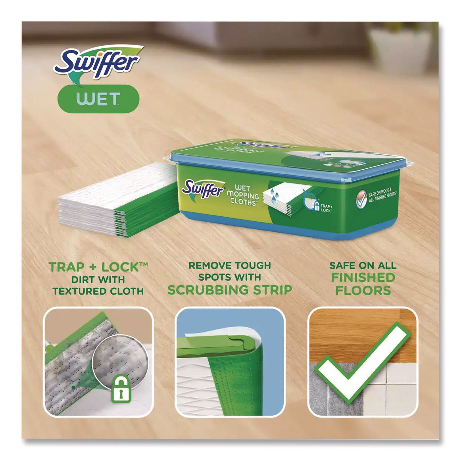 Swiffer® Wet Refill Cloths, 8 x 10, Fresh Scent, White, 24/Pack, 6 Packs/Carton