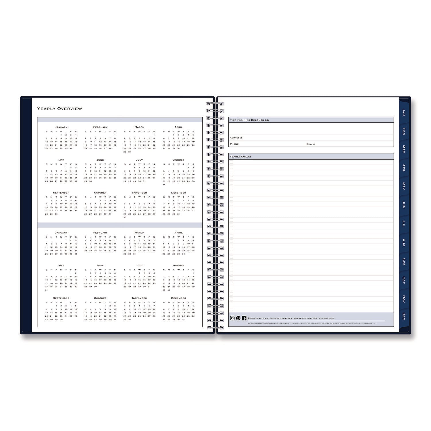 Blue Sky® Passages Weekly Appointment Book and Monthly Planner, 11 x 8.5, Navy Blue Cover, 12-Month (Jan to Dec): 2025