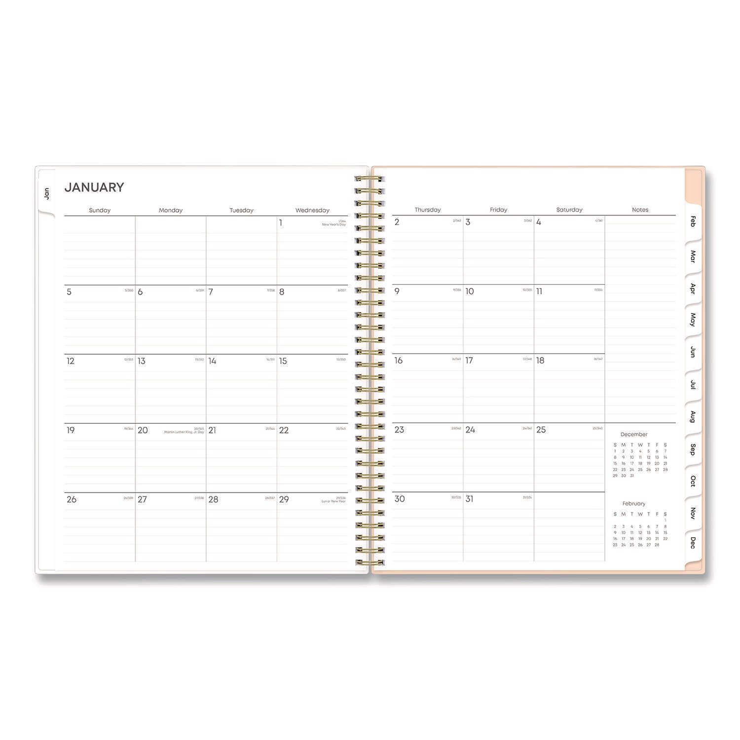 Blue Sky® Natalya Weekly/Monthly Planner, Abstract Artwork, 11 x 8.5, Peach-Pink/White Cover, 12-Month (Jan to Dec): 2025