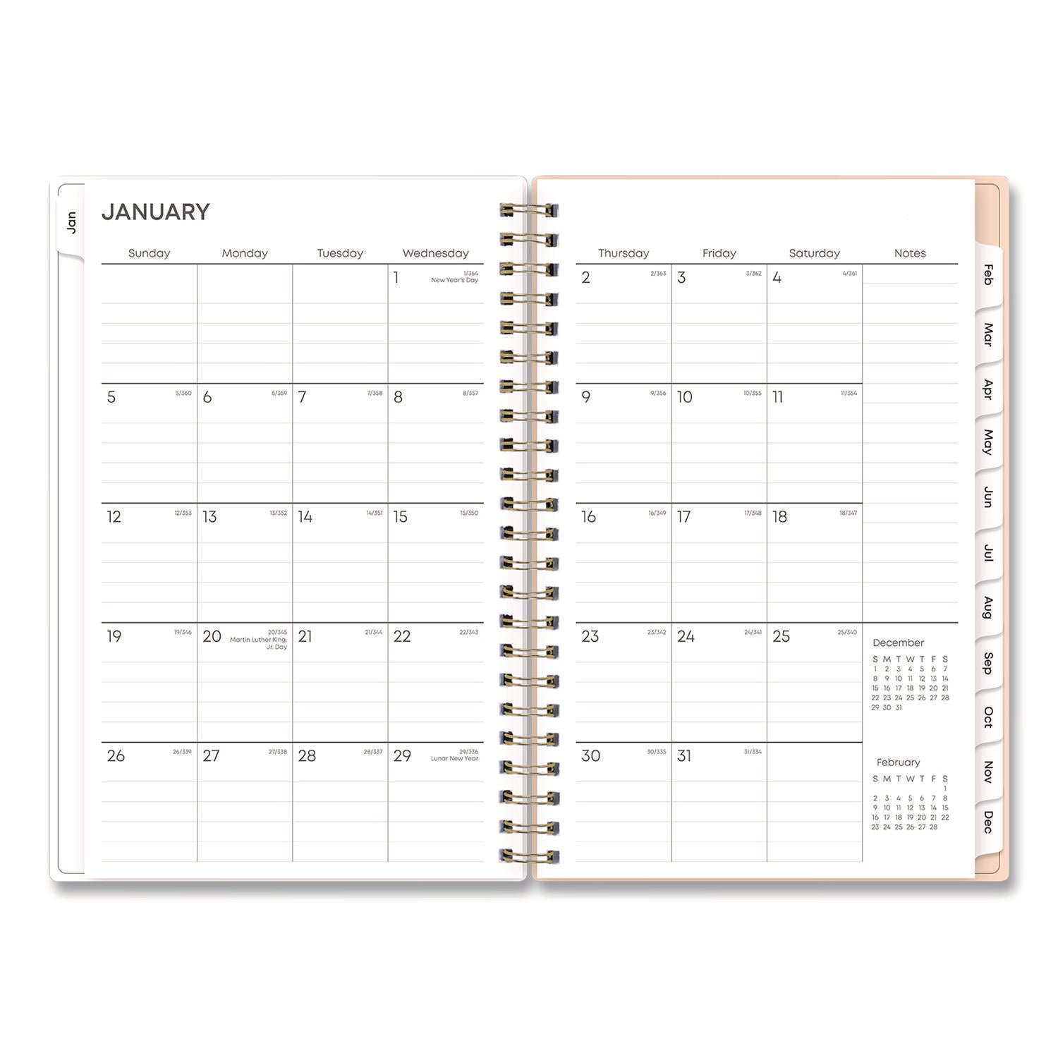 Blue Sky® Natalya Weekly/Monthly Planner, Abstract Artwork, 8 x 5, Peach-Pink/White Cover, 12-Month (Jan to Dec): 2025