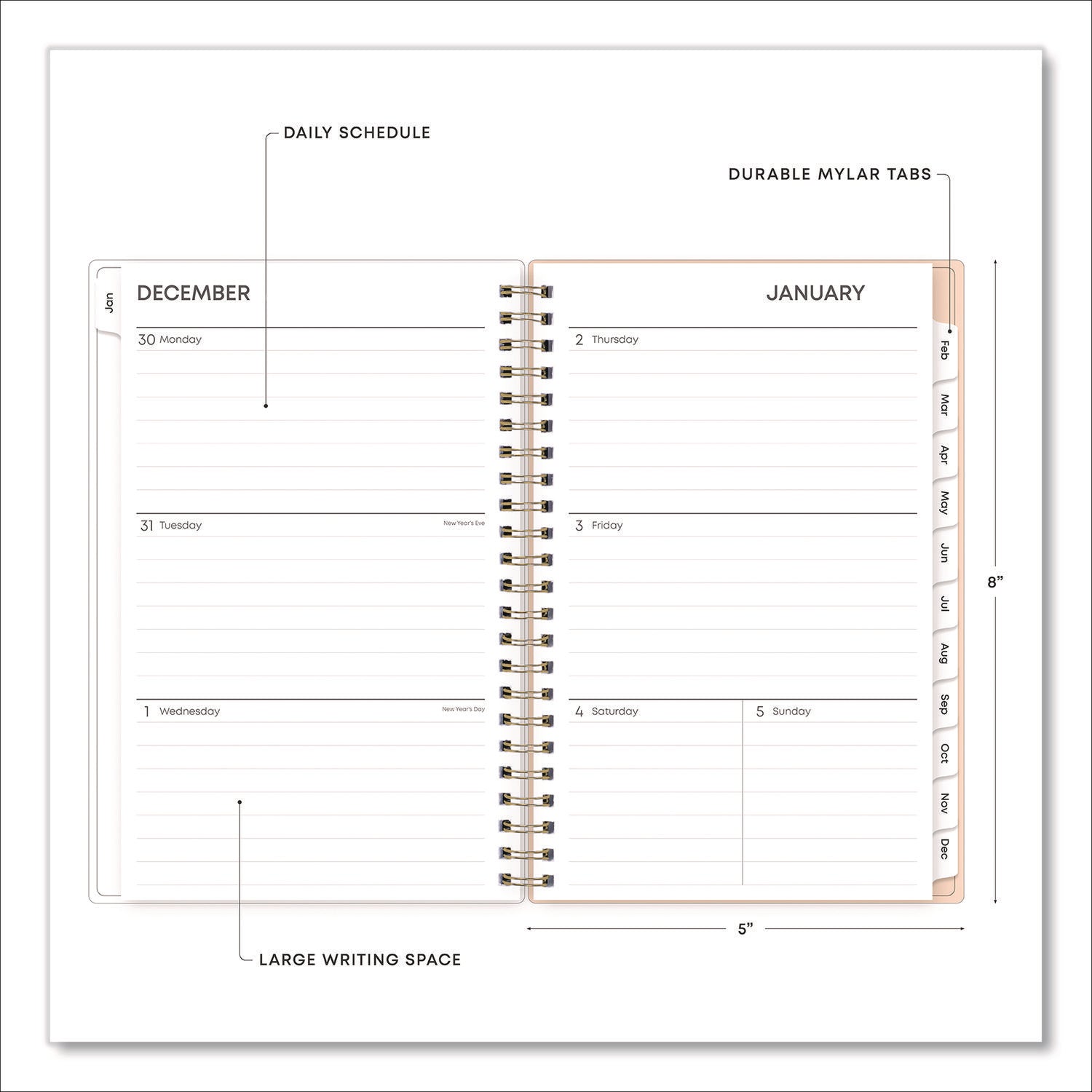 Blue Sky® Natalya Weekly/Monthly Planner, Abstract Artwork, 8 x 5, Peach-Pink/White Cover, 12-Month (Jan to Dec): 2025