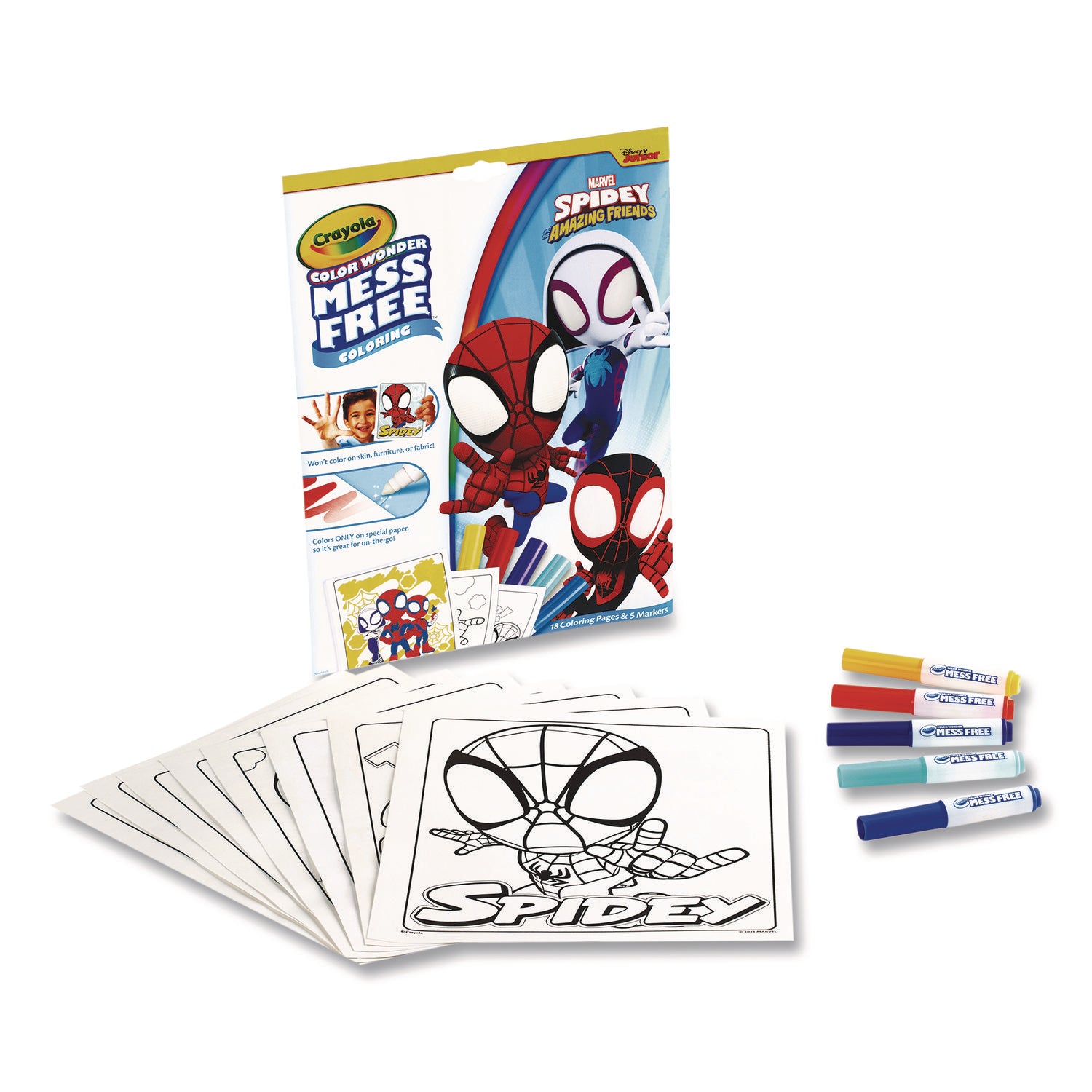 Crayola® Spidey and His Amazing Friends Color Wonder Kit, (18) Action-Packed Coloring Pages; (5) Spider-Man Collection Markers