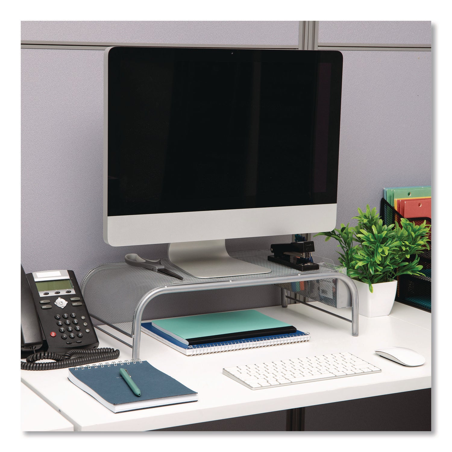 Mind Reader Metal Mesh Monitor Stand, For Up to 22" Monitors, 19" x 10.5" x 5.5", Silver, Supports 25 lb