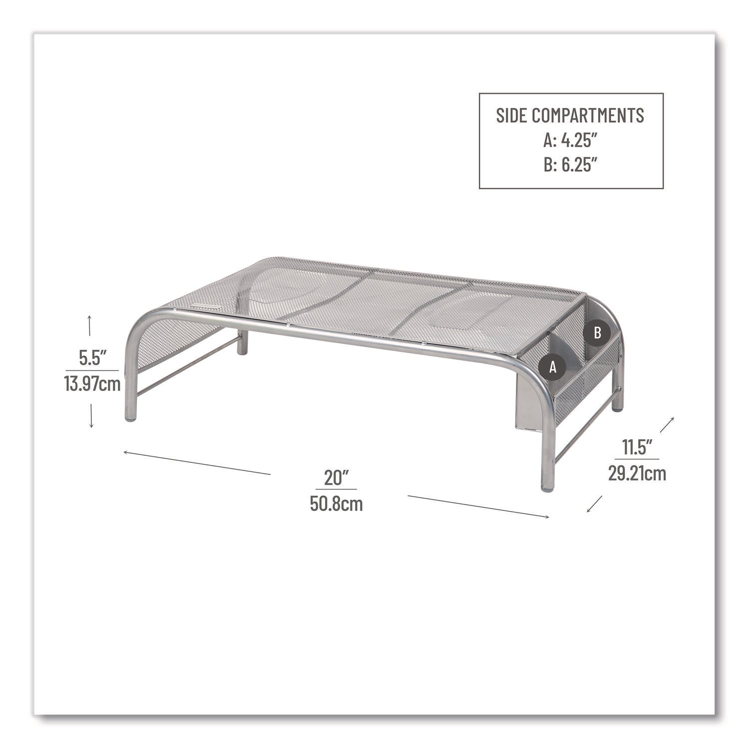 Mind Reader Metal Mesh Monitor Stand, For Up to 22" Monitors, 19" x 10.5" x 5.5", Silver, Supports 25 lb