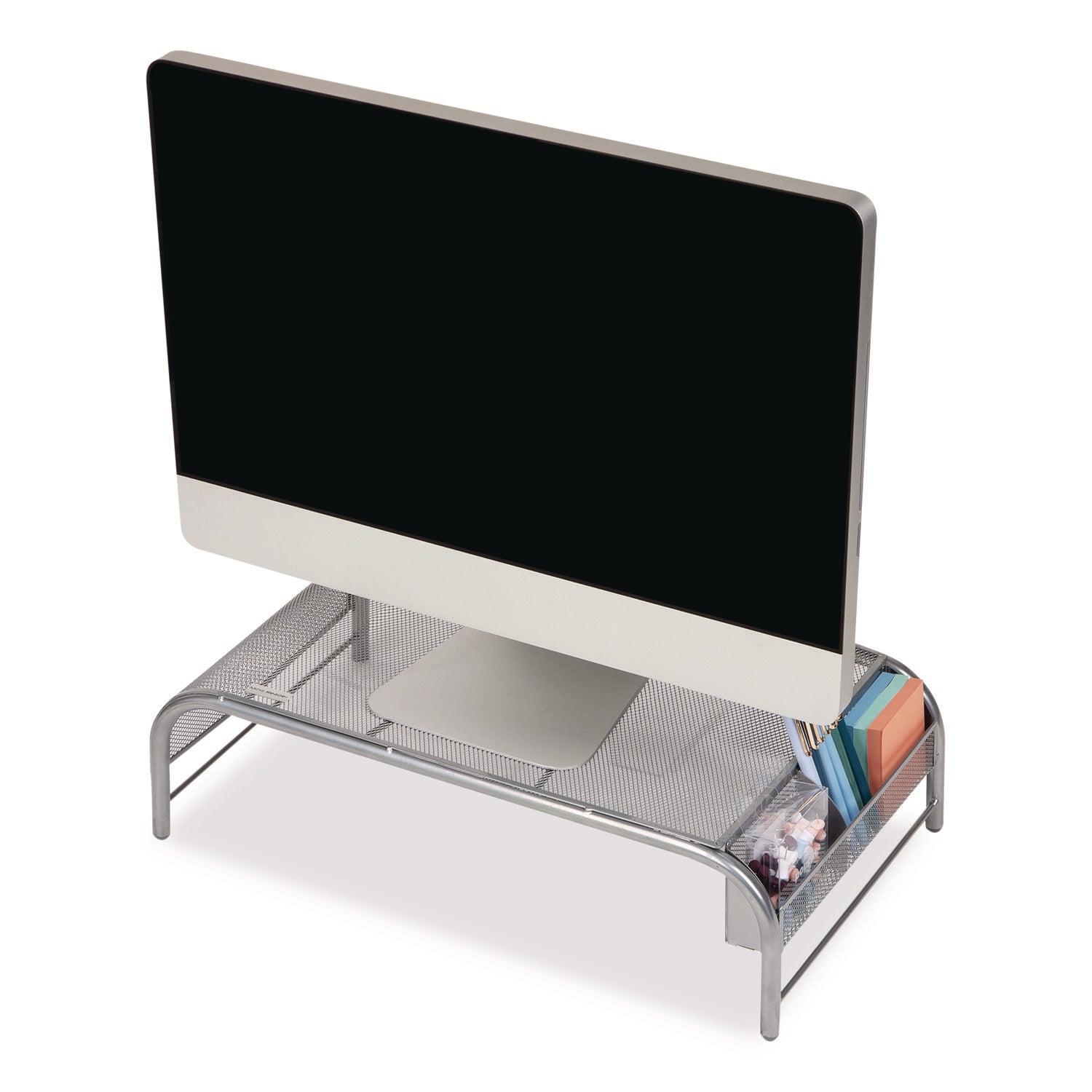 Mind Reader Metal Mesh Monitor Stand, For Up to 22" Monitors, 19" x 10.5" x 5.5", Silver, Supports 25 lb