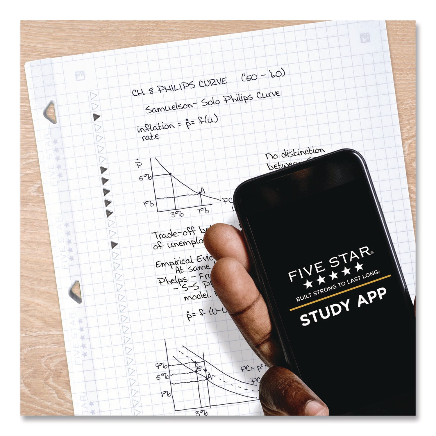 Five Star® Reinforced Filler Paper Plus Study App, 3-Hole, 8.5 x 11, Quadrille Rule, 80/Pack