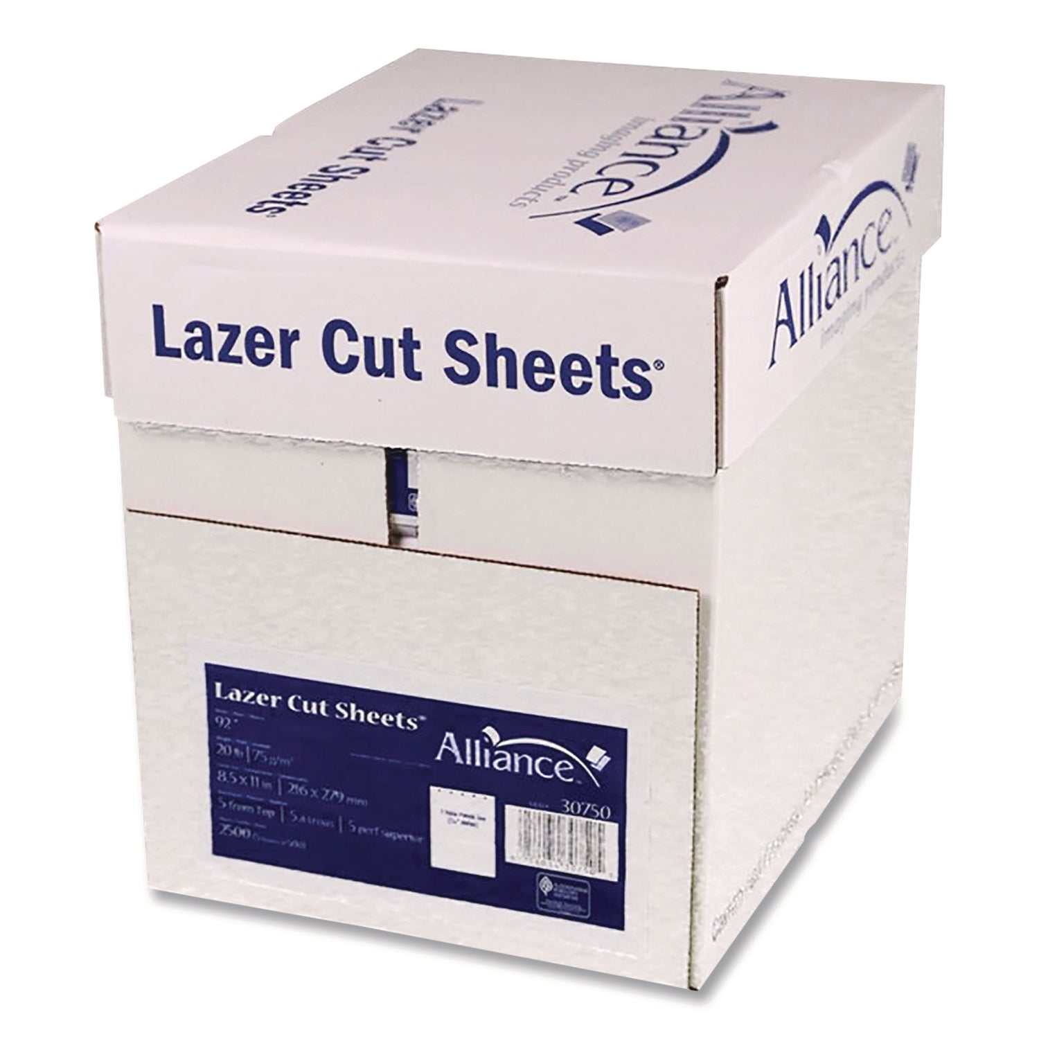 Alliance Laser Cut Sheets, 92 Bright, Side: 5-Hole Punched, 20 lb Bond Weight, 8.5 x 11, White, 500 Sheets/Ream, 5 Reams/Carton