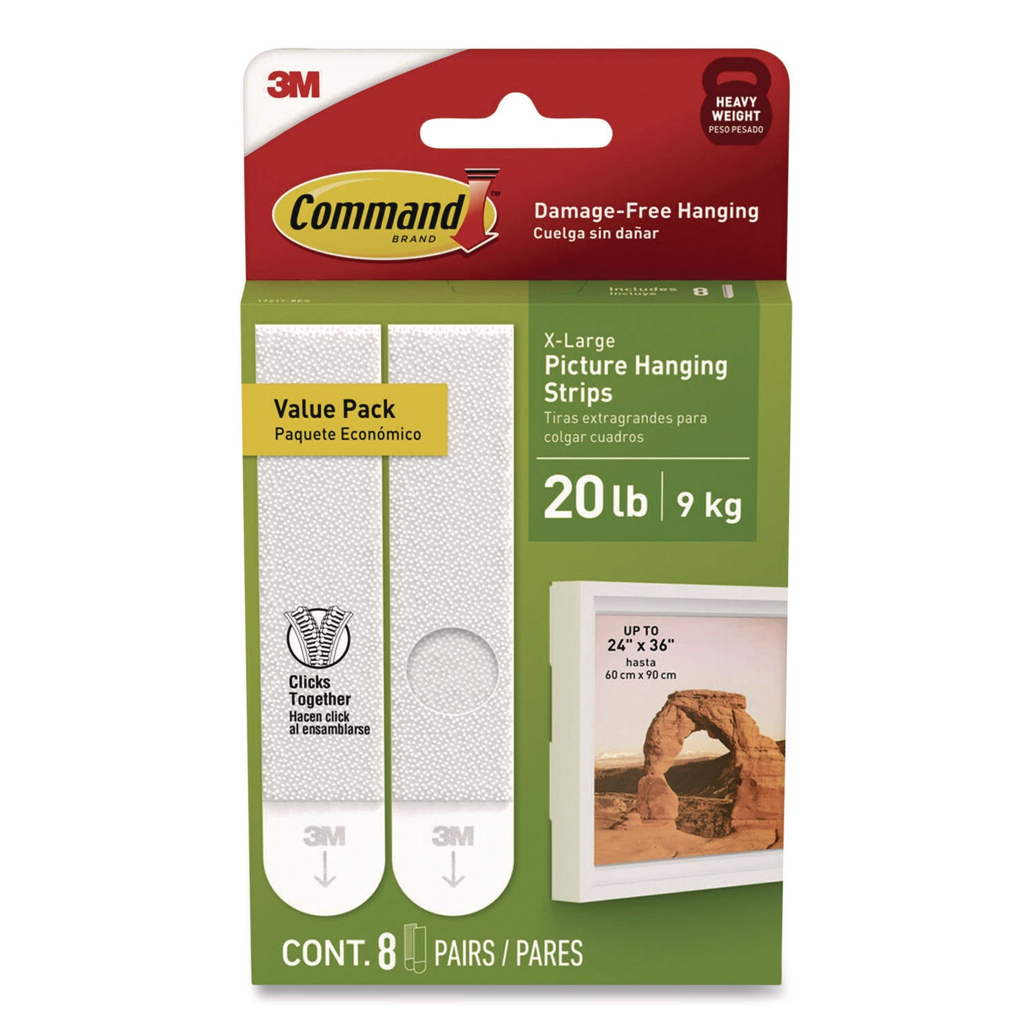 Command™ Picture Hanging Strips, X-Large, Removable, Holds up to 20 lbs per 4 Pairs, 8 Pairs/Pack