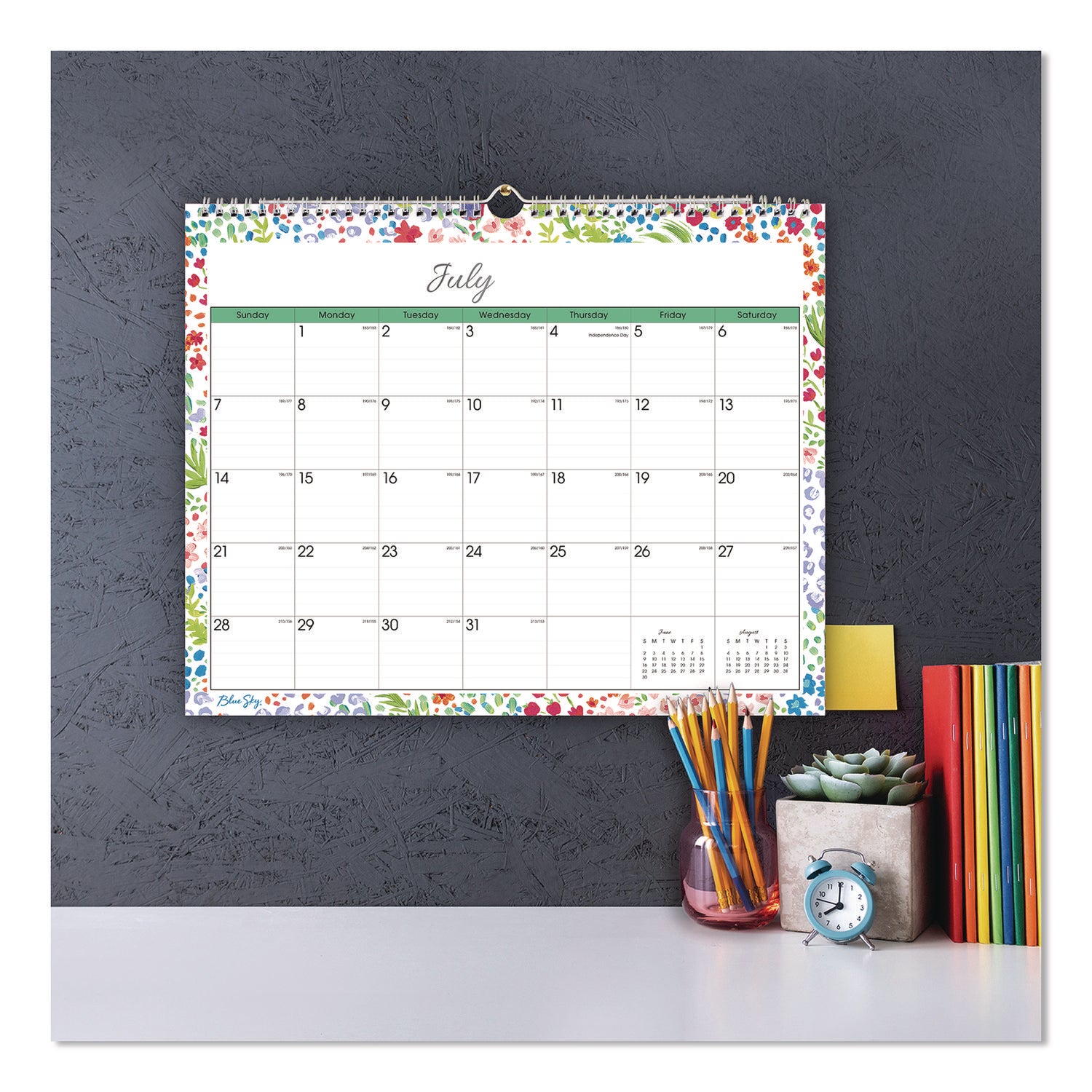 Blue Sky® Ditsy Dapple Light Academic Wall Calendar, Floral Artwork, 15 x 12, White/Multicolor Sheets, 12-Month (July-June): 2024-2025