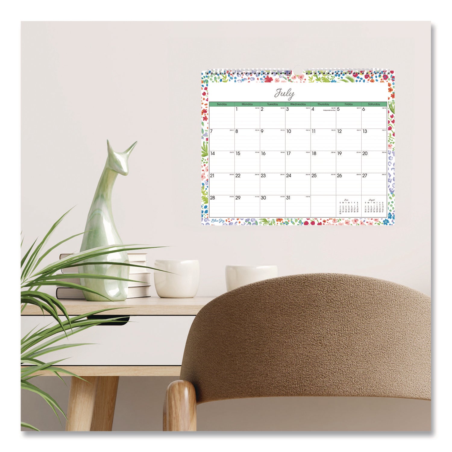 Blue Sky® Ditsy Dapple Light Academic Wall Calendar, Floral Artwork, 15 x 12, White/Multicolor Sheets, 12-Month (July-June): 2024-2025