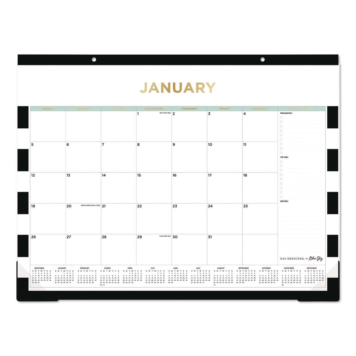 Blue Sky® Day Designer Rugby Stripe Desk Pad Calendar, 22 x 17, White/Black Sheets, 12-Month (Jan to Dec): 2025