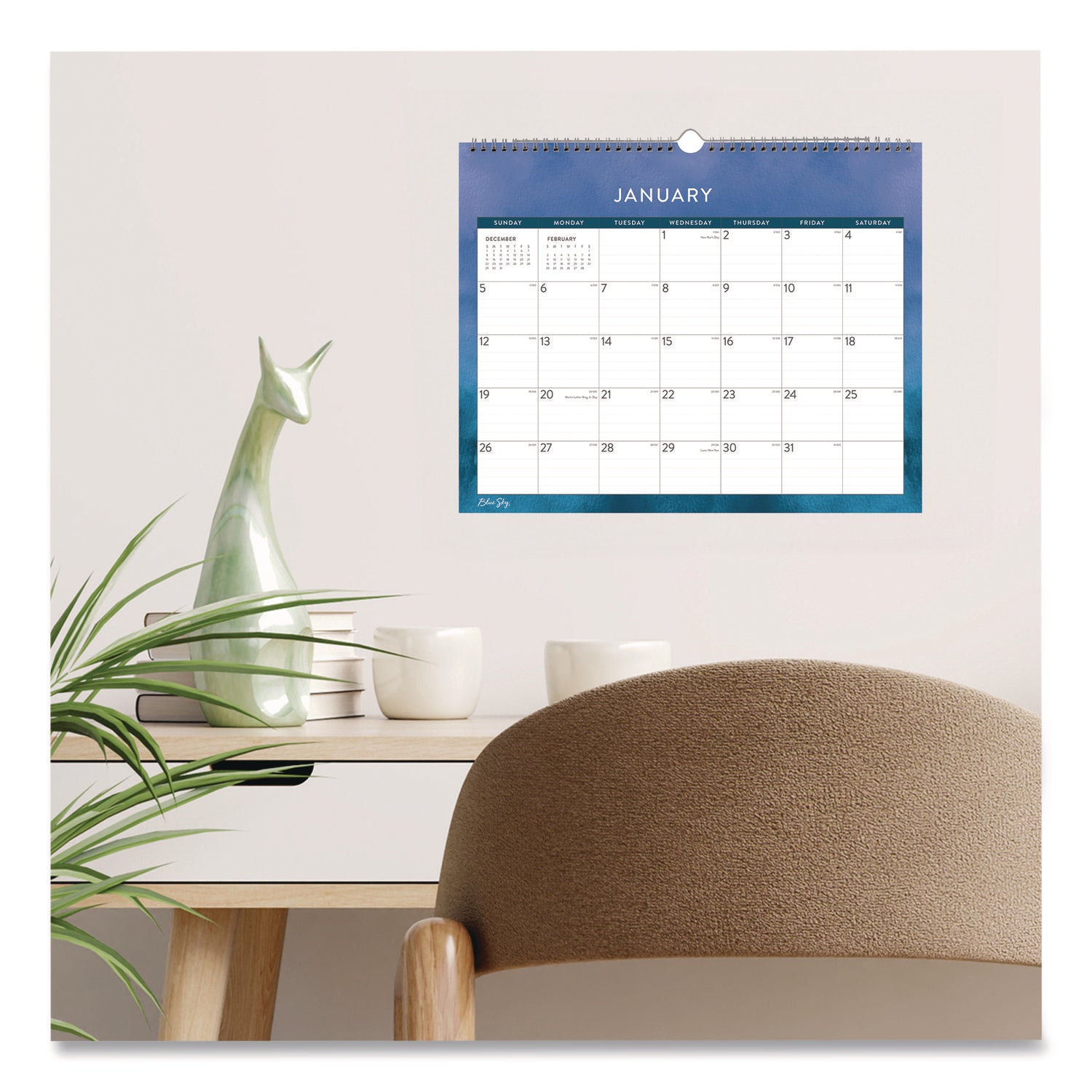 Blue Sky® Savoy Cool Monthly Wall Calendar, Abstract Artwork, 15 x 12, White/Blue Sheets, 12-Month (Jan to Dec): 2025