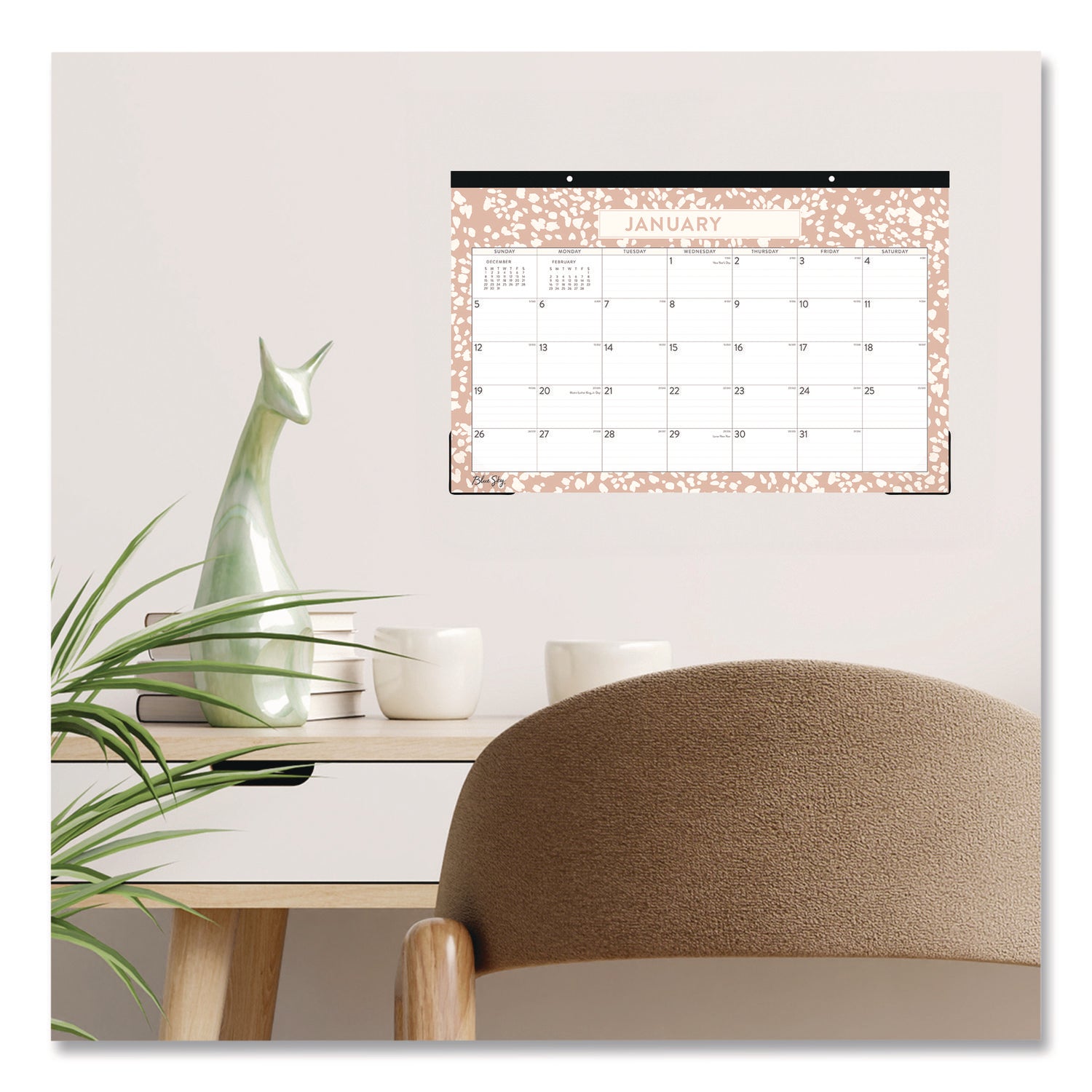 Blue Sky® Natalya Desk Pad Calendar, Abstract Artwork, 17 x 11, White/Peach Sheets, Black Headband, 12-Month (Jan to Dec): 2025