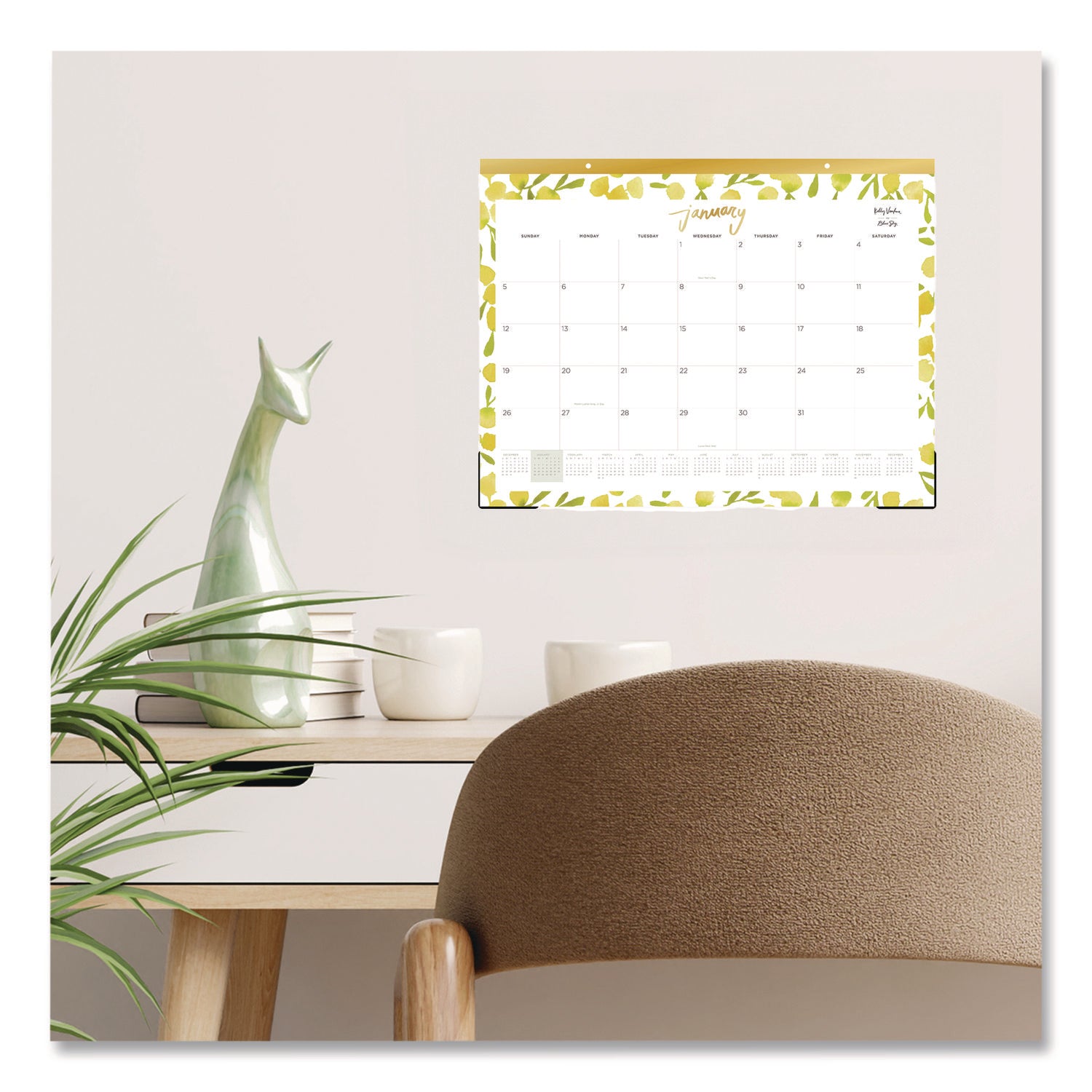 Blue Sky® Kelly Ventura Mimosa Desk Pad Calendar, Lemons Artwork, 22 x 17, White/Yellow/Green Sheets, 12-Month (Jan to Dec): 2025