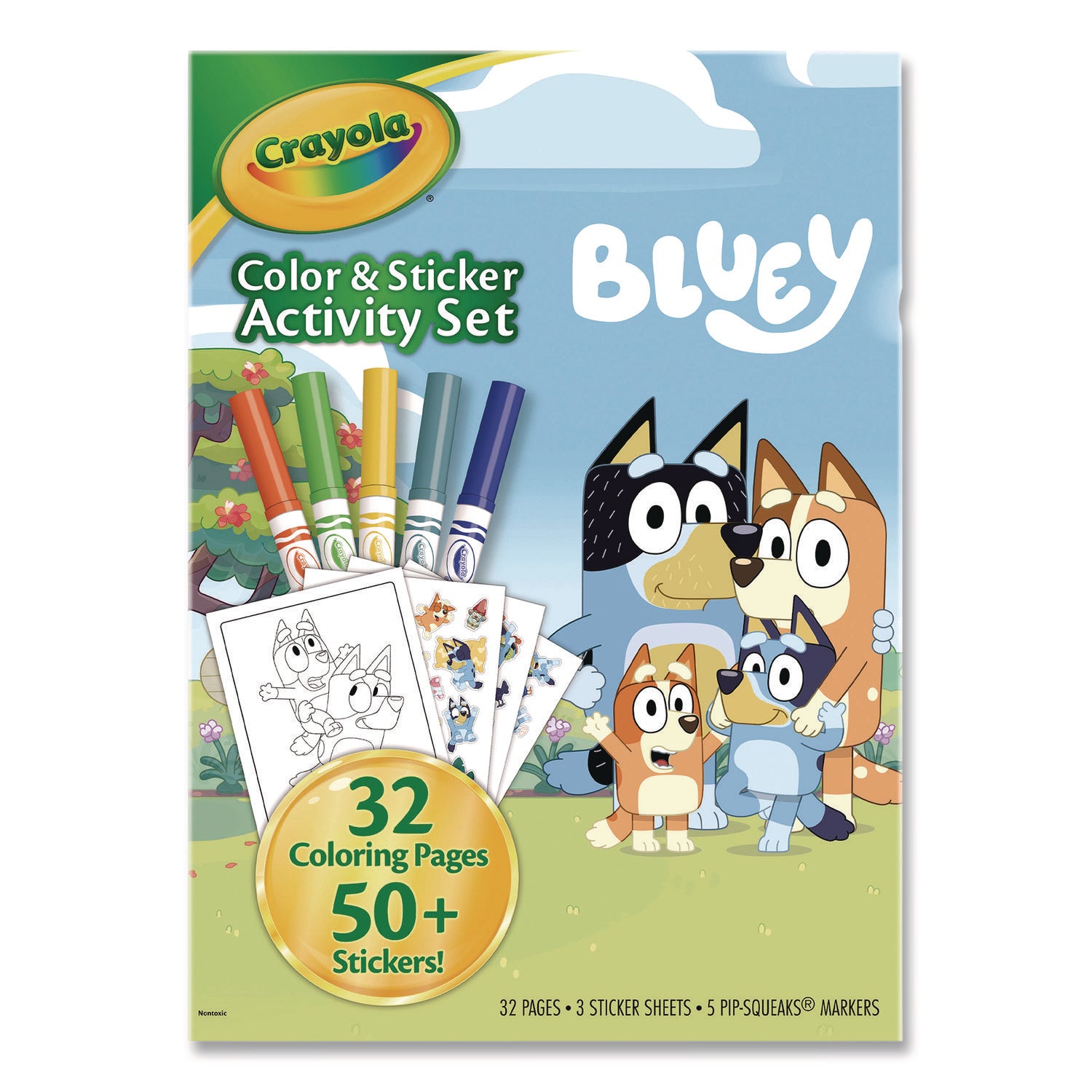 Crayola® Bluey Color and Sticker Activity Set, (32) Coloring Sheets, (51) Stickers, (5) Pip-Squeaks Markers