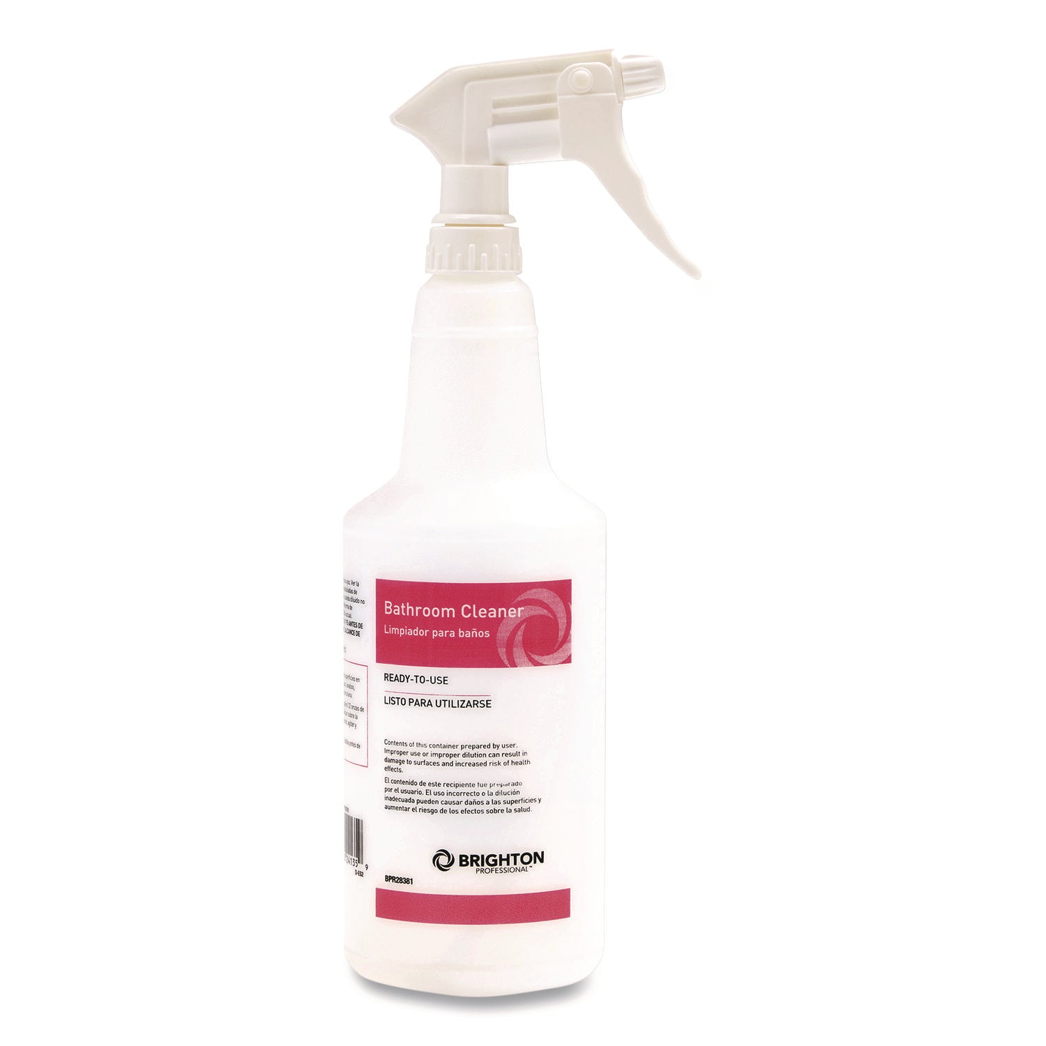 Brighton Professional™ Trigger Spray Bottle for Portion Packet Bathroom Cleaners, 32 oz, White/Pink