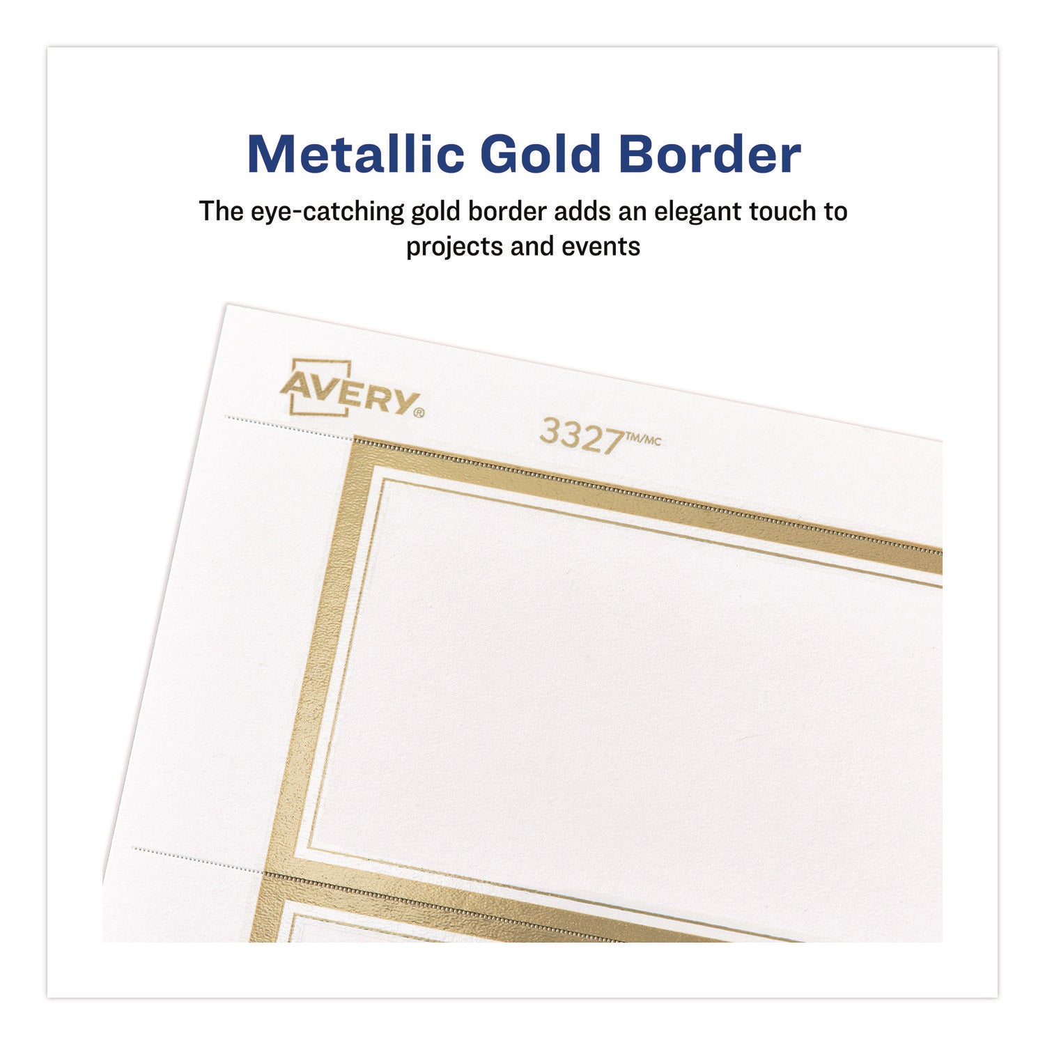 Avery® Business Cards with Metallic Gold Borders, Inkjet/Laser, 2 x 3.5, White, 100 Cards, 10 Cards/Sheet, 10 Sheets/Pack