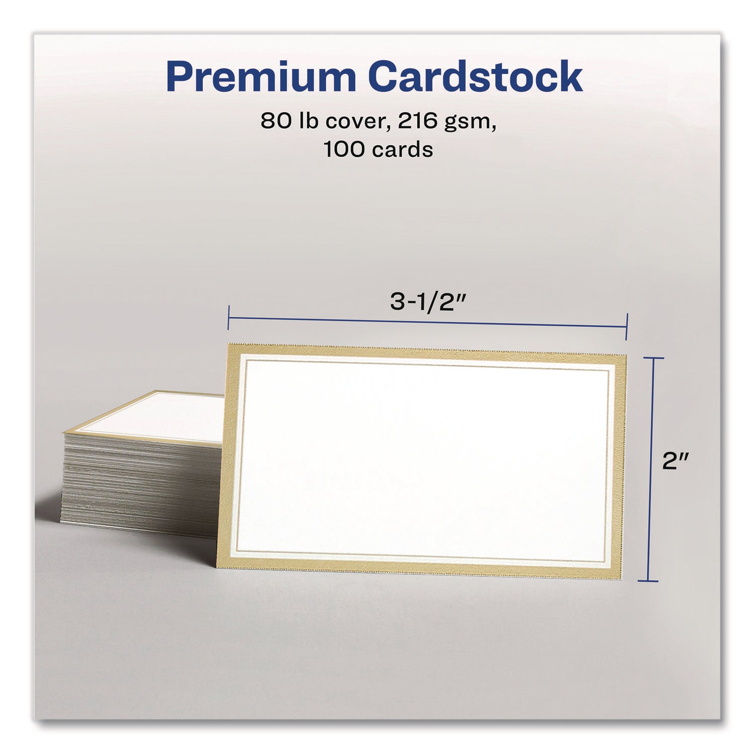 Avery® Business Cards with Metallic Gold Borders, Inkjet/Laser, 2 x 3.5, White, 100 Cards, 10 Cards/Sheet, 10 Sheets/Pack